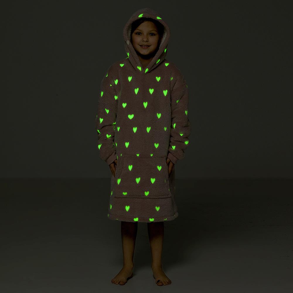 A2Z 4 Kids Girls Boys Blanket Glow in The Dark Heart Oversized Wearable Hoodie