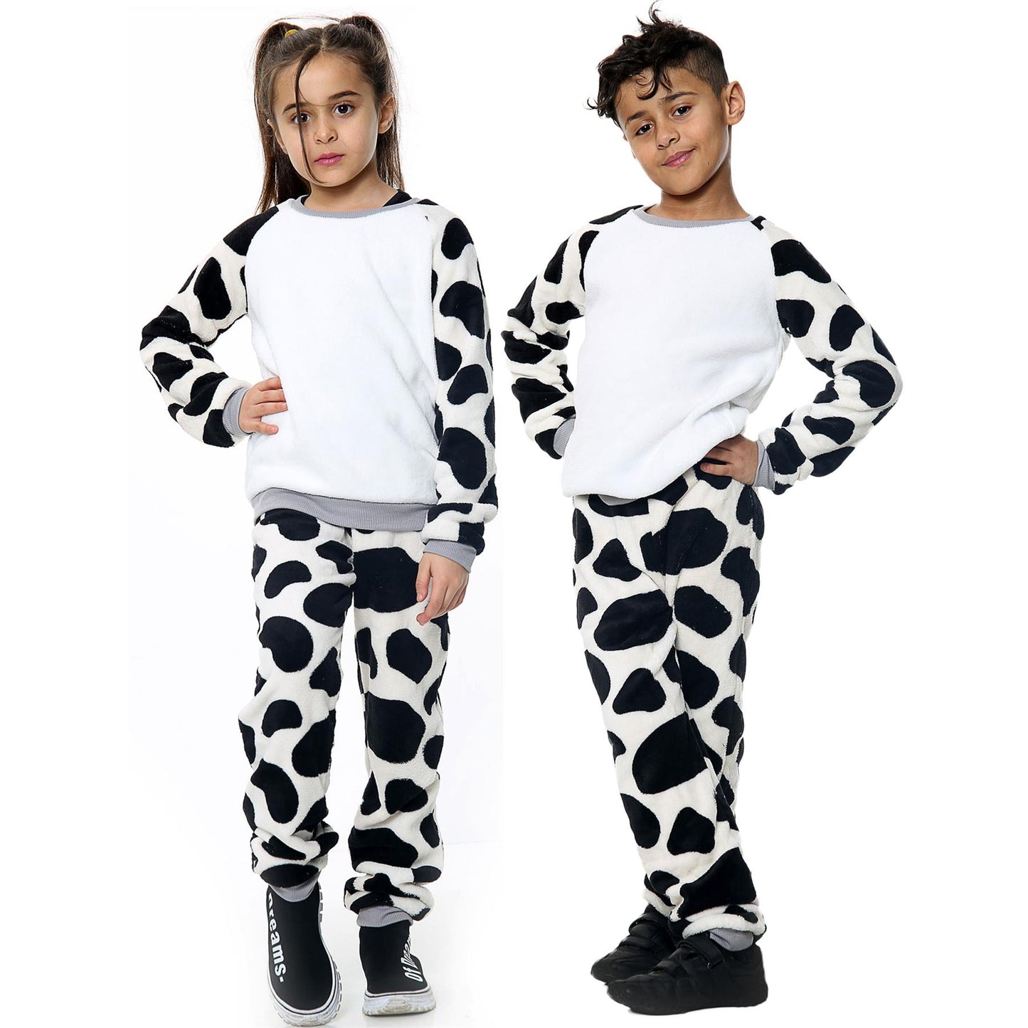 Kids Cow Print Sleeve Pyjamas Sleepsuit Costume For Girls Boys Age 5-13 Years