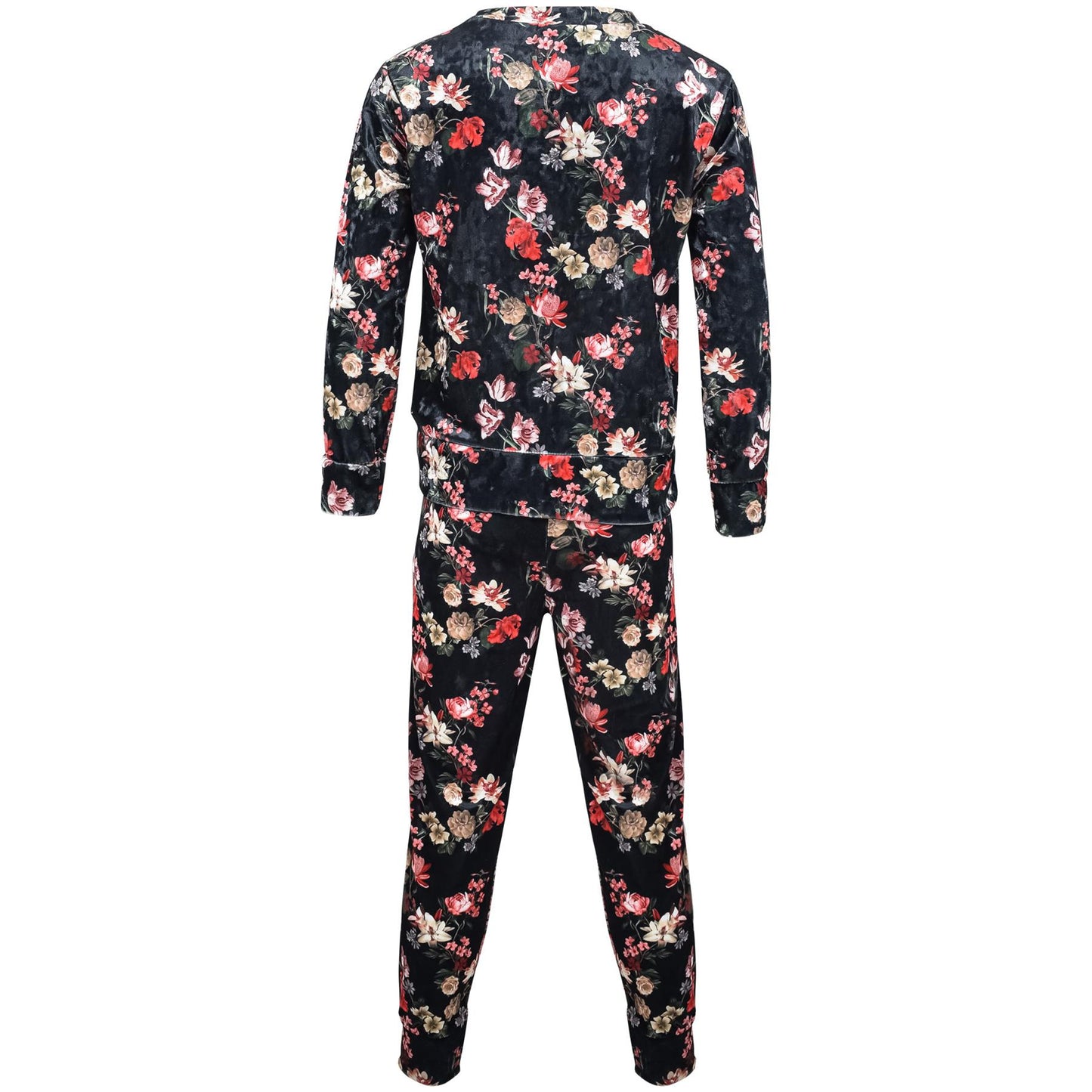 Girls Jogging Suit Floral Print Zip Up Velour Set Top Bottom Outfit Clothing Set