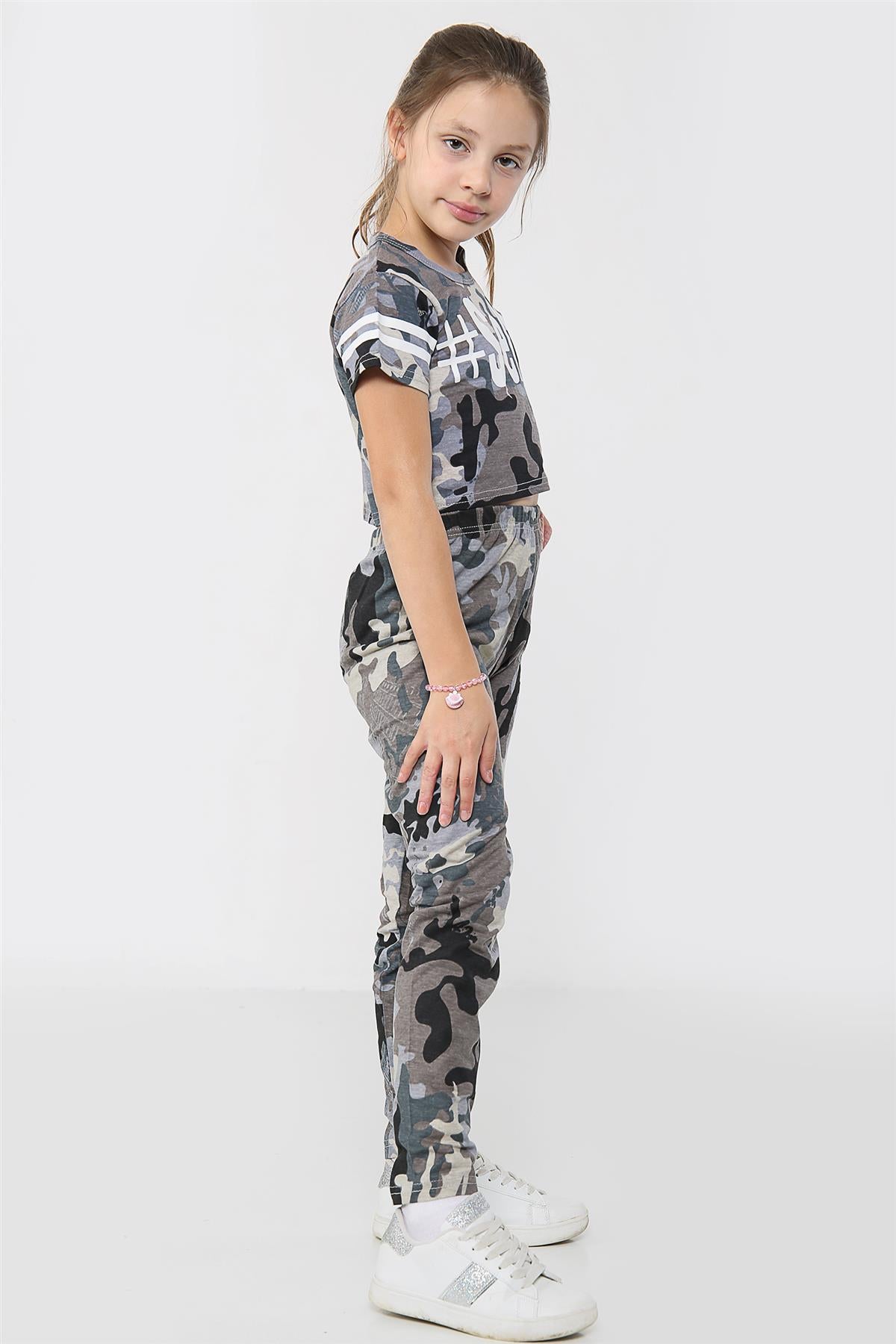 Girls Tops Kids Designer's #Selfie Camouflage Print Crop Top Legging Set 5-13 Yr
