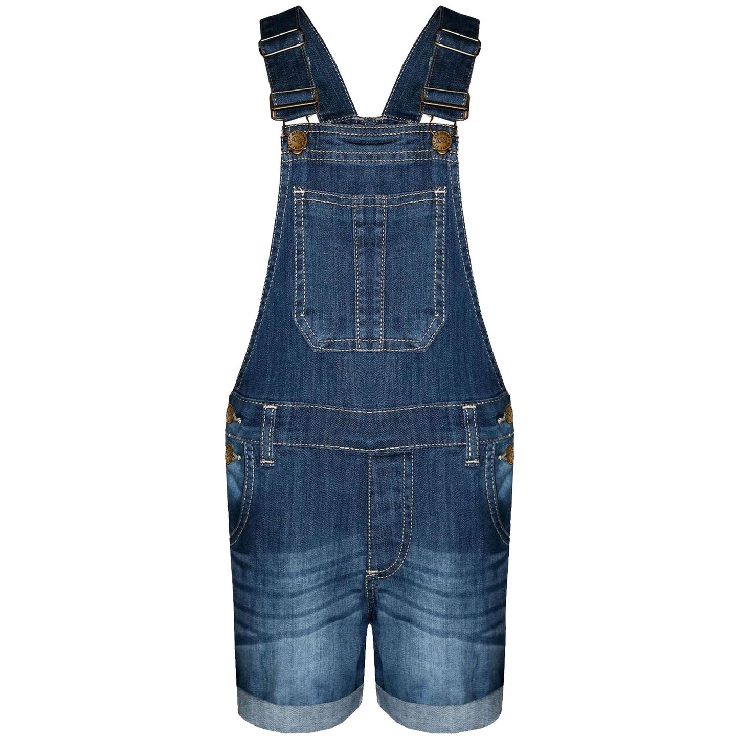 Kids Girls Denim Stretch Dungaree Shorts Jumpsuit Playsuit All In One 7-13 Years