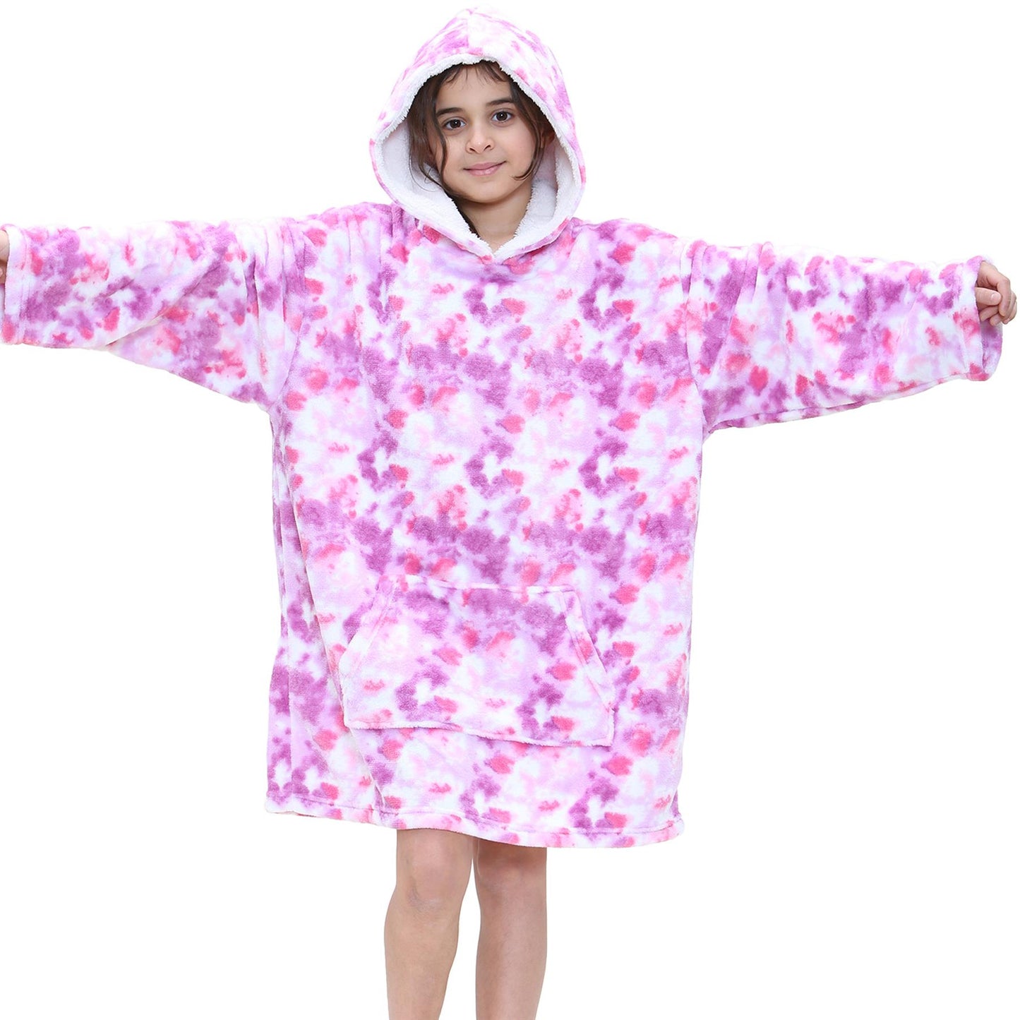 Kids Girls Boys Oversized Hoodie Blue Tartan Printed Snuggle Soft Fleece Blanket