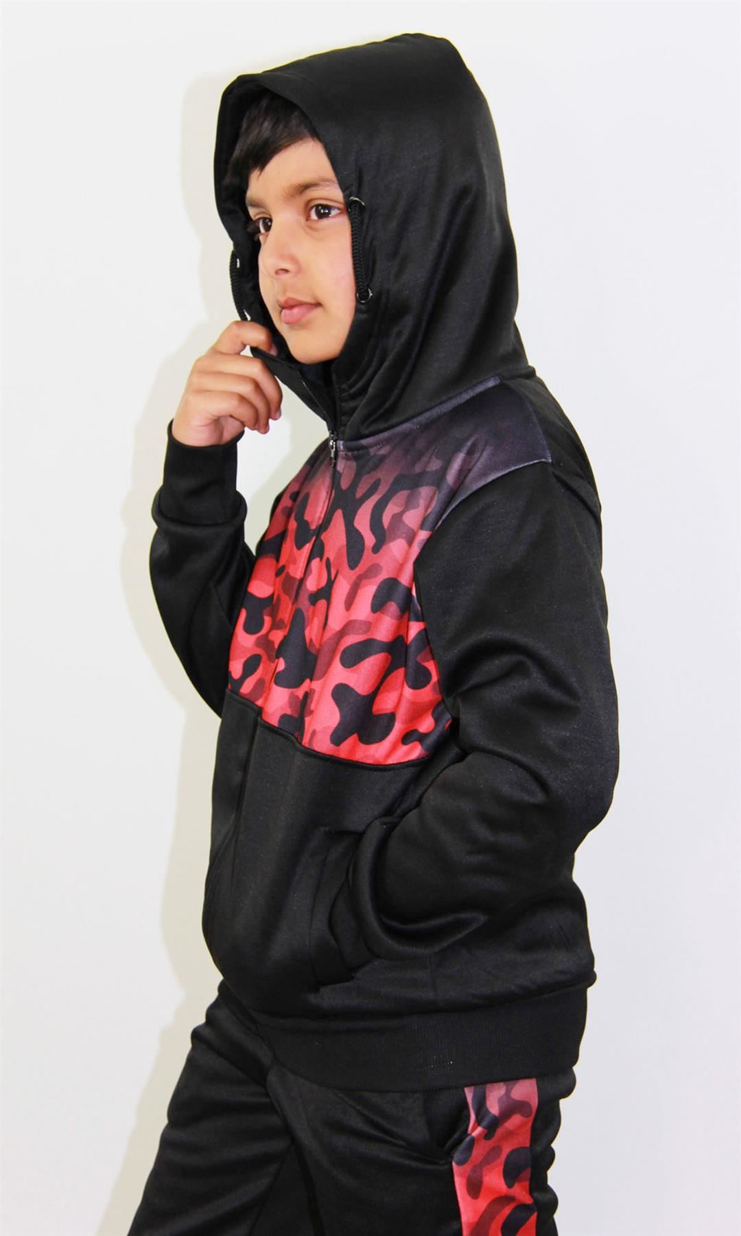Kids Boys Girls Tracksuit Camouflage Panelled Hooded Top & Bottom Jogging Suits