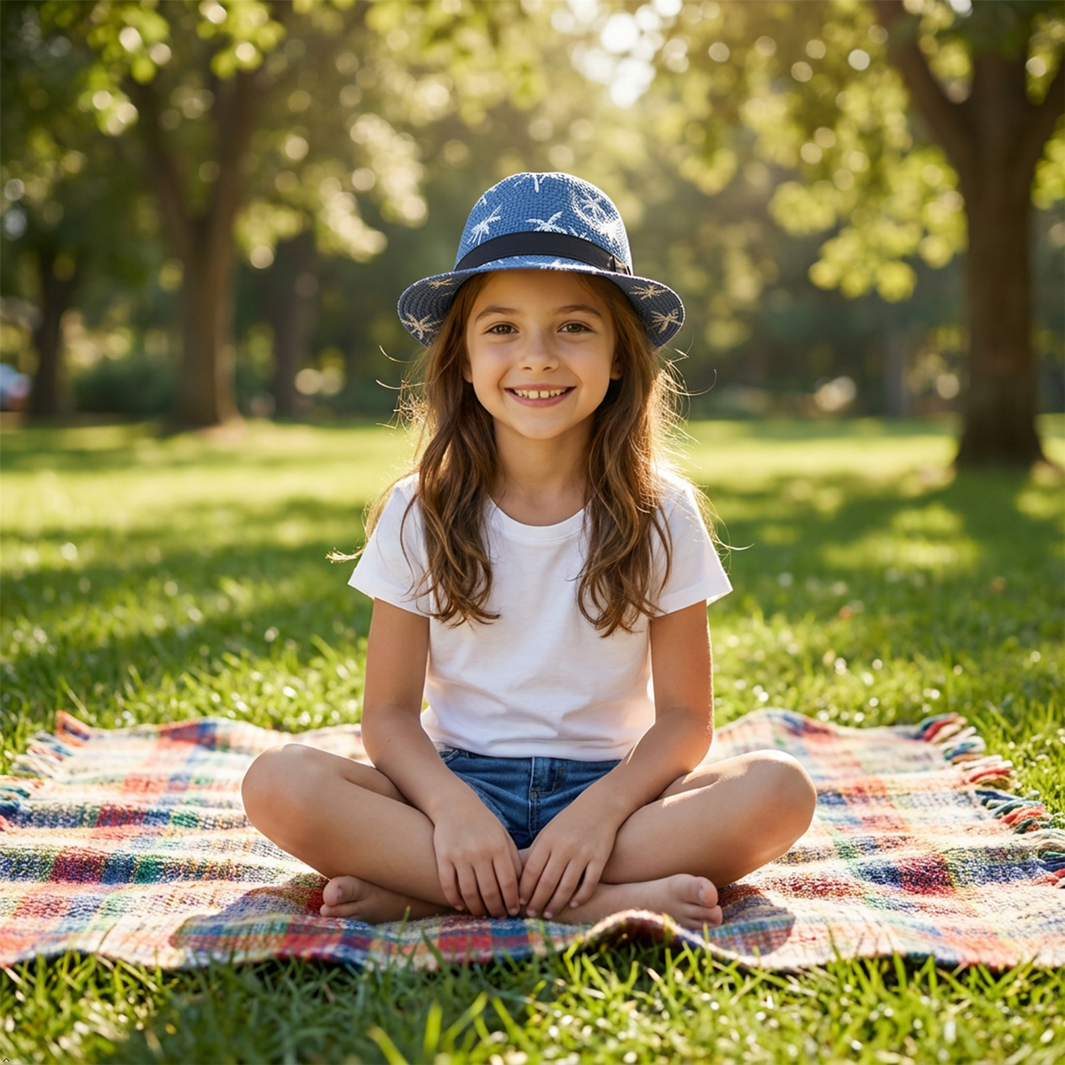 Kids Boys Girls Trilby Hat Palm Tree Beaded Summer Fedora Beach Holiday Sun Hat
