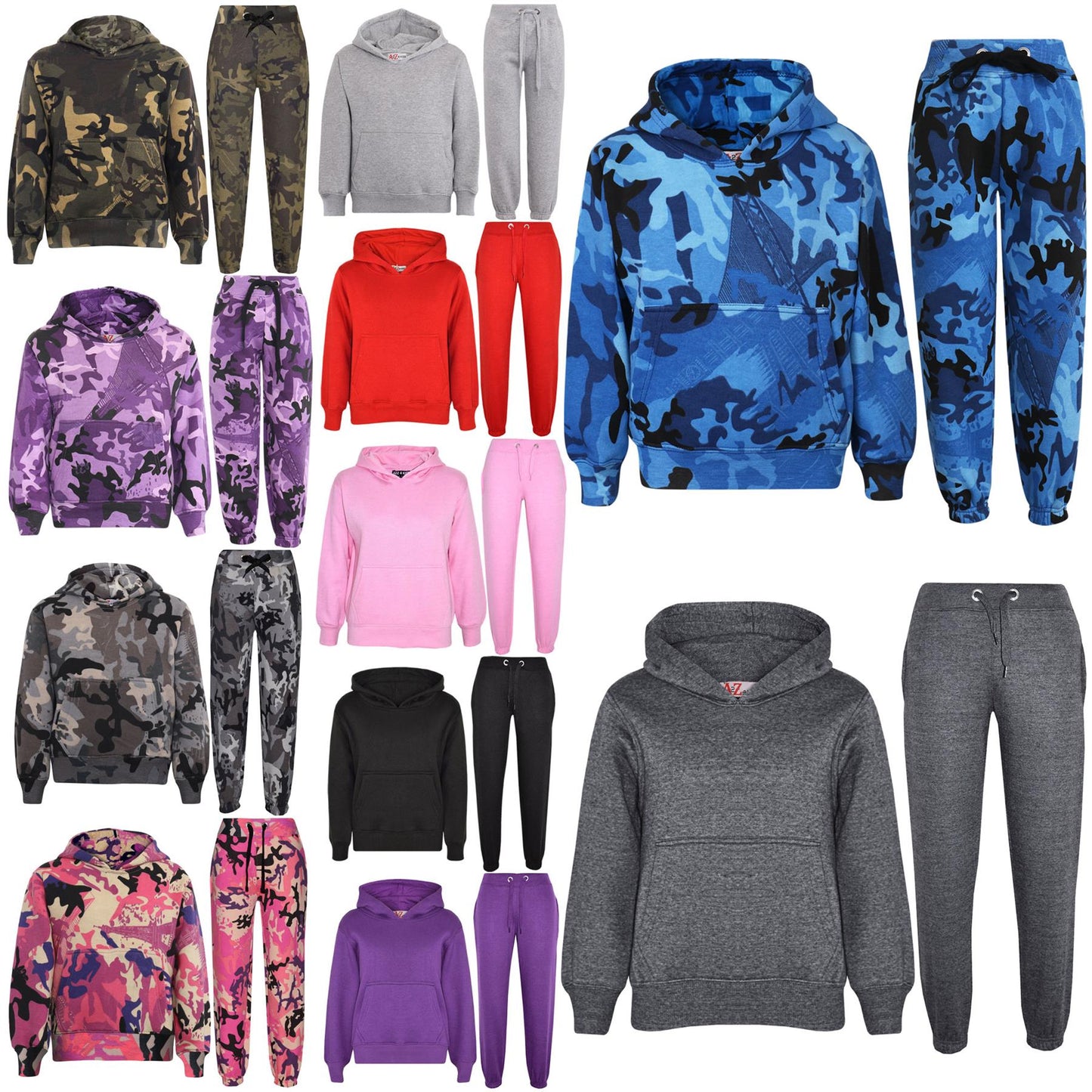 Kids Girls Boys Plain Tracksuit Hooded Hoodie Bottom Jog Suit Joggers 5-13 Years