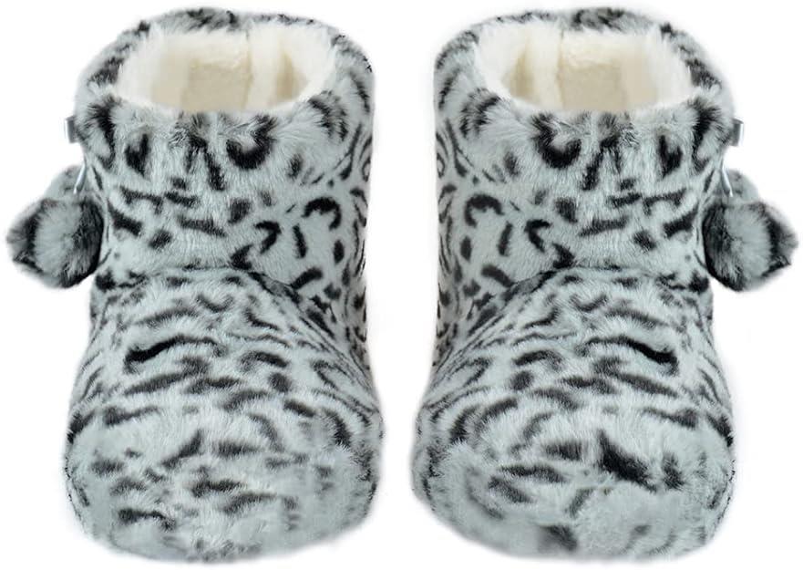 Ladies Slipper Bootie Novelty Leopard Pattern Warm Winter Knitted Ankle Boots