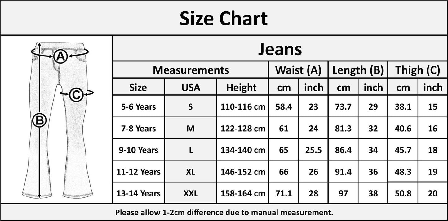 Kids Girls Denim Jeans Stretch Flare Ripped Bell Bottom Pants Jeggings Pants