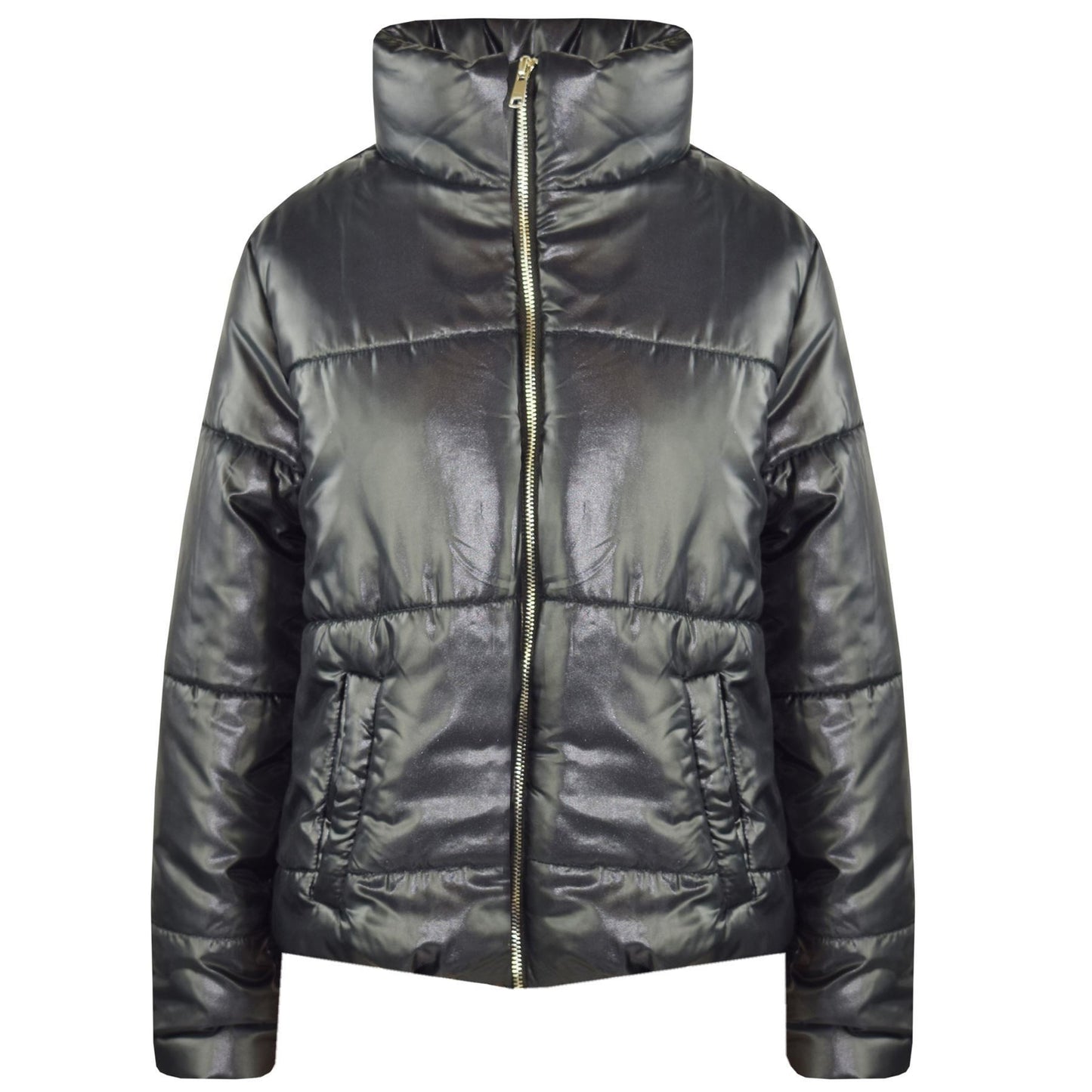 Girls Jacket Kids Wetlook Cropped Padded Quilted Puffer Bubble Jackets Coat 5-13