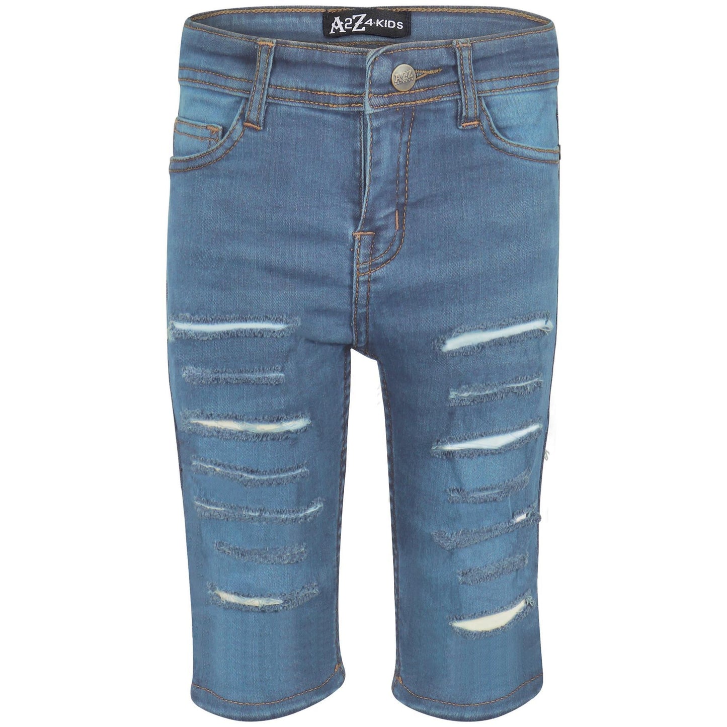 Kids Boys Ripped Denim Shorts Light Blue Comfort Stretch Skinny Pants Trousers