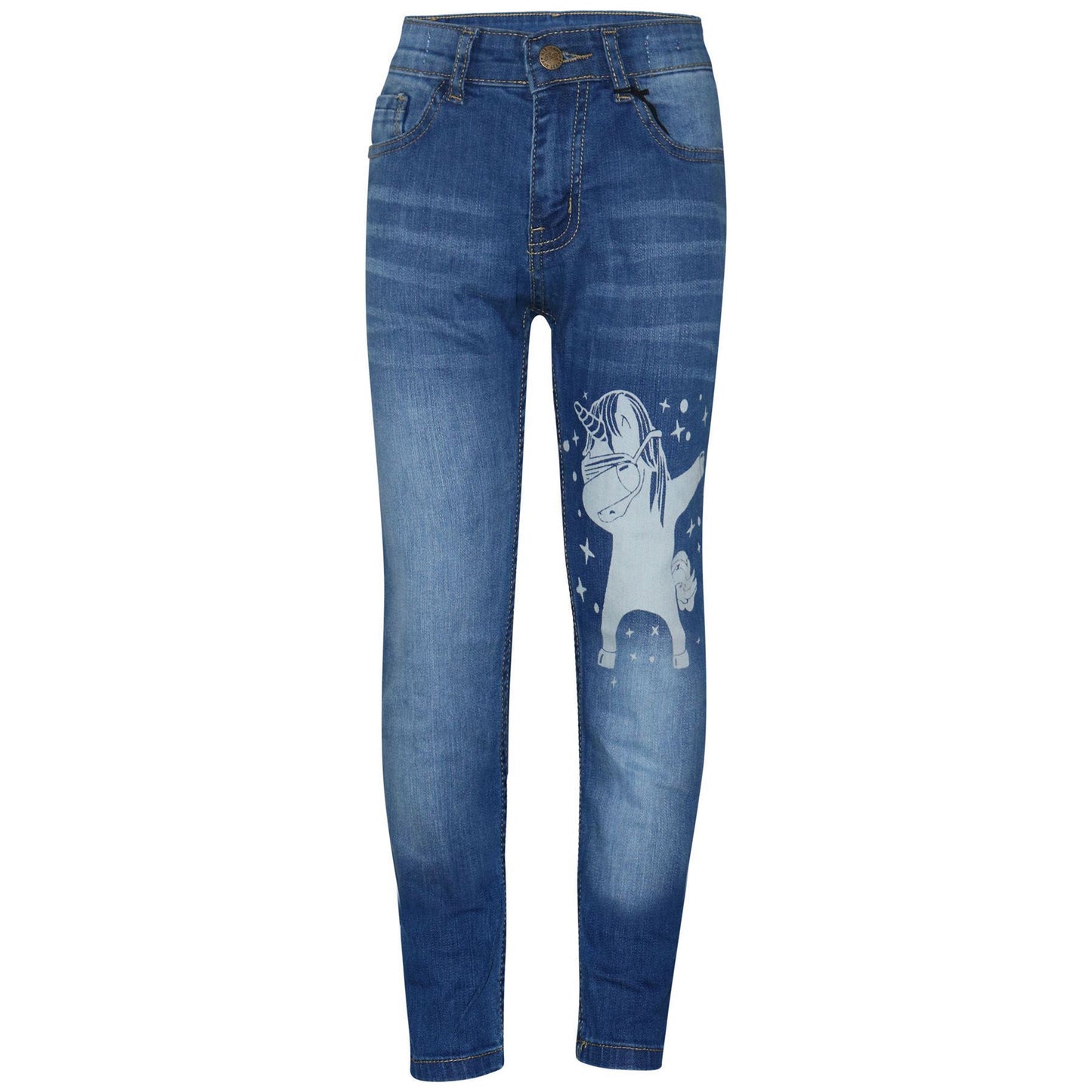 Kids Boys Jeans Designer Unicorn Dab Denim Stretchy Pants Fit Trousers 5-14 Yr