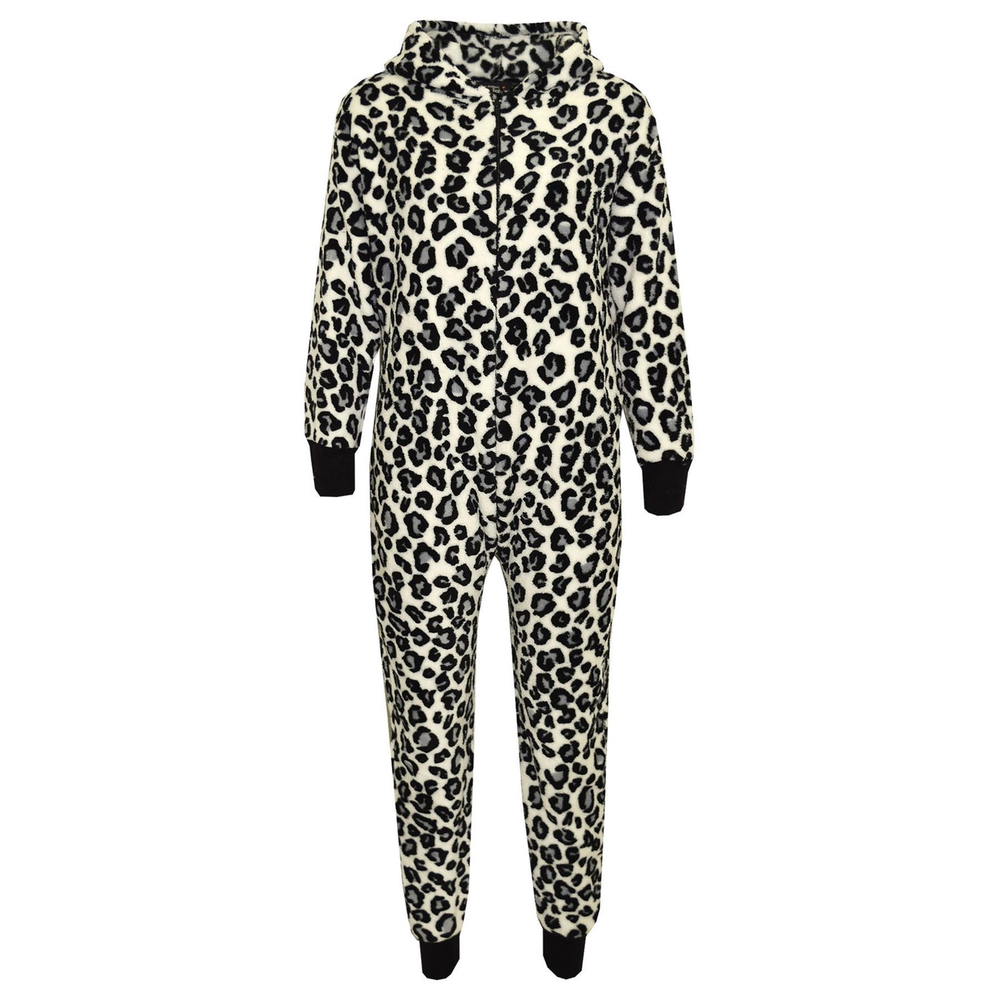 Kids Girls Boys Onesie Soft Fluffy Leopard Print All In One Xmas Costume 7-13 Yr