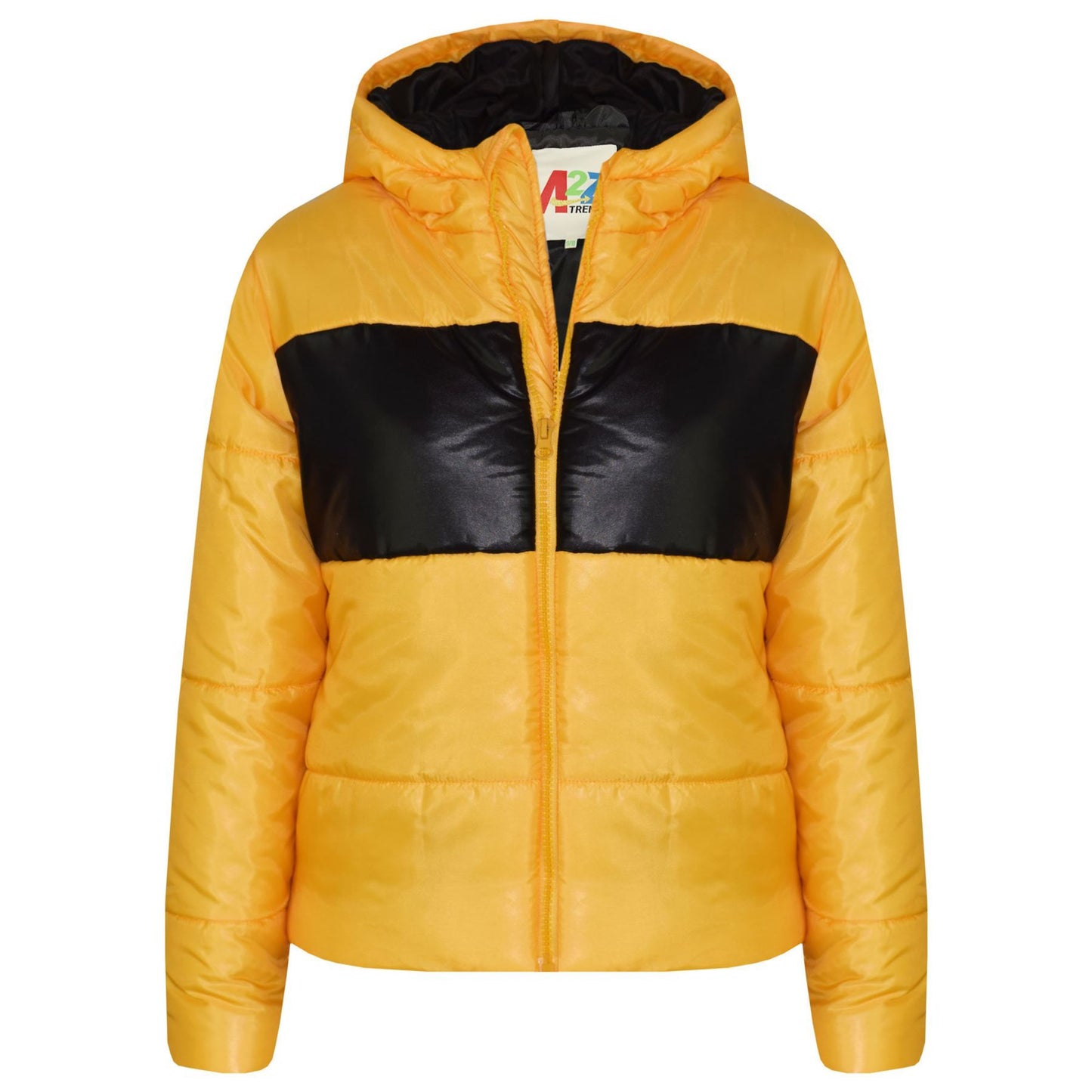 Kids Girls Boys Contrast Panel Jackets Hooded Padded Quilted Warm Coats 5-13 Yr