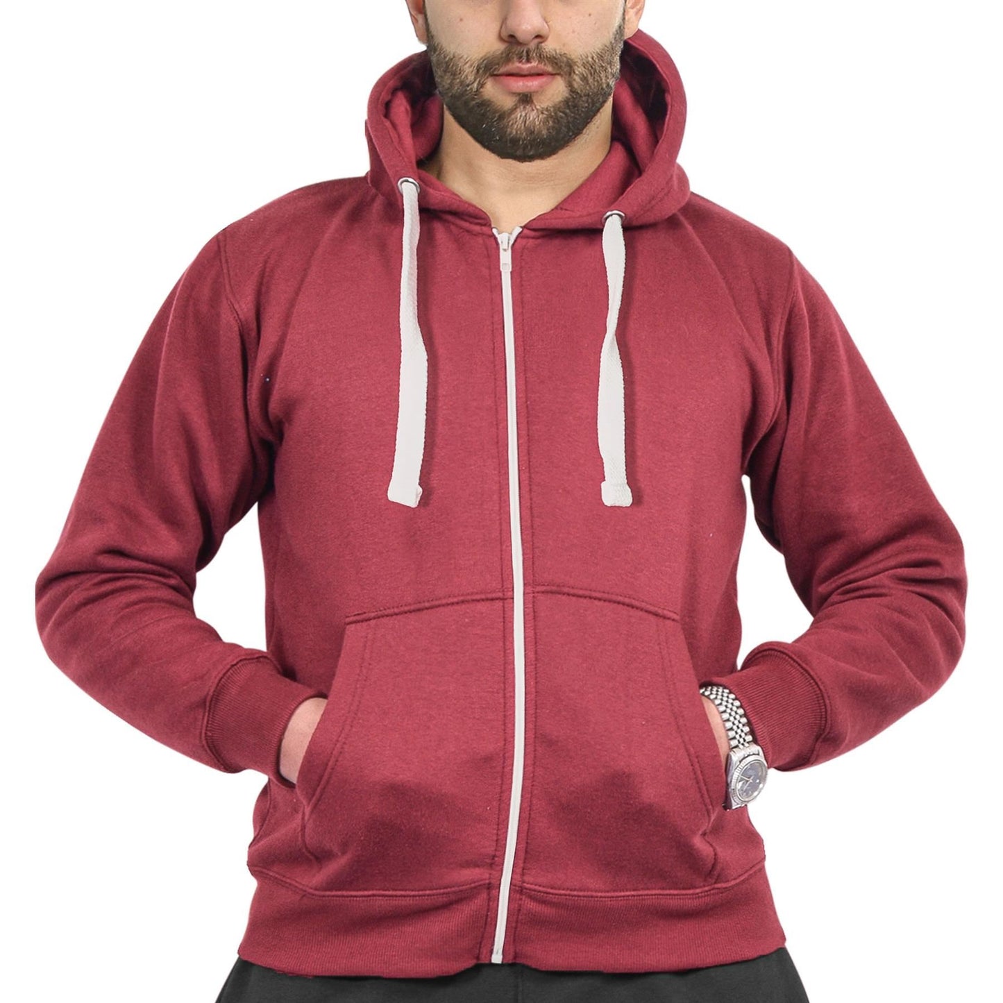 Mens Fleece Plain Zipper Hooded Long Sleeve Sweatshirt For Adults S-4XL