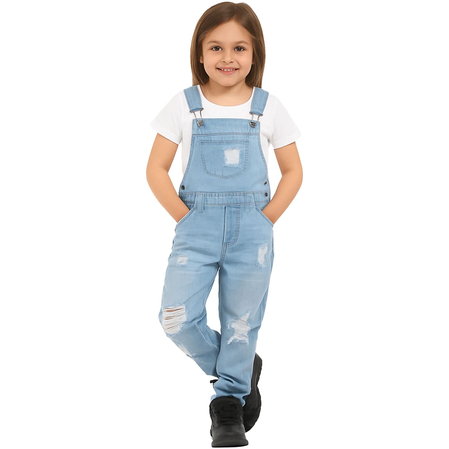 A2Z 4Kids Girls Dungaree Ripped Jeans Overall All In One Jumpsuit 5-13 Years