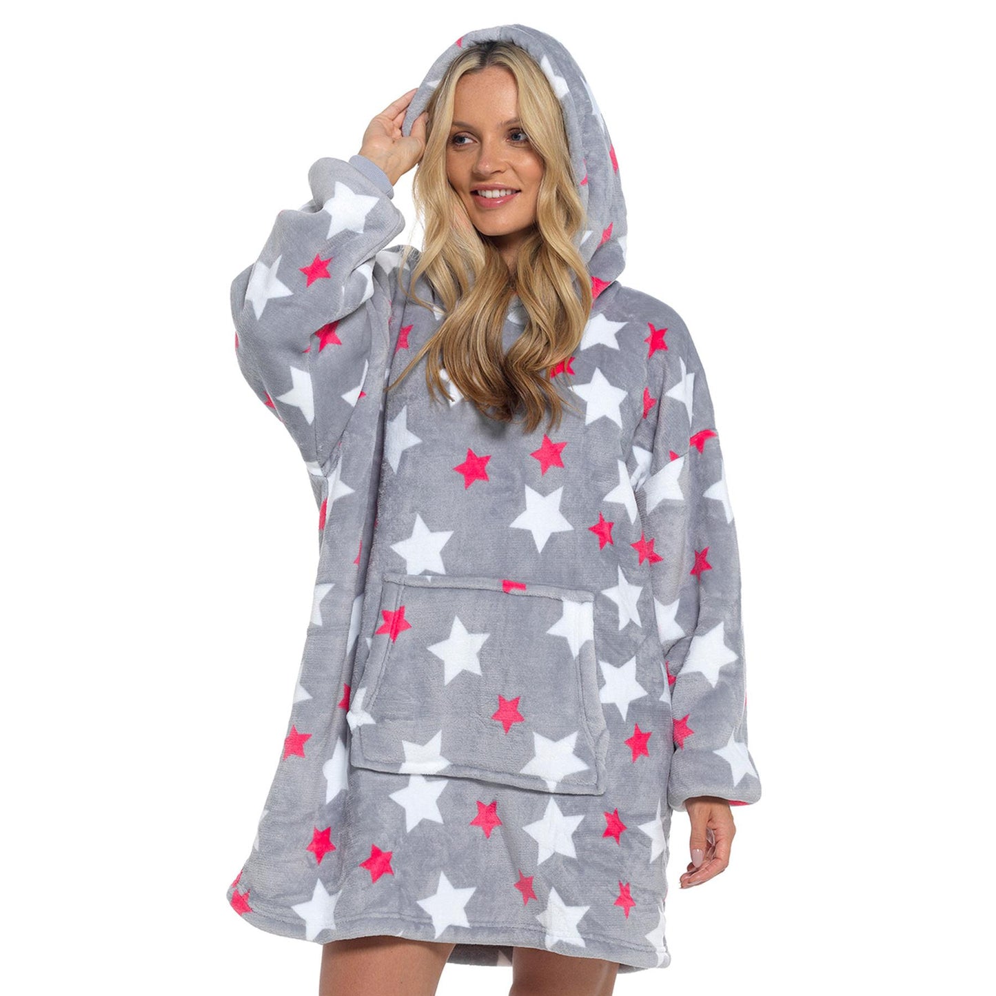 A2Z Ladies Oversized Hoodie Blanket Stars Sherpa Soft Fleece Hooded One Size