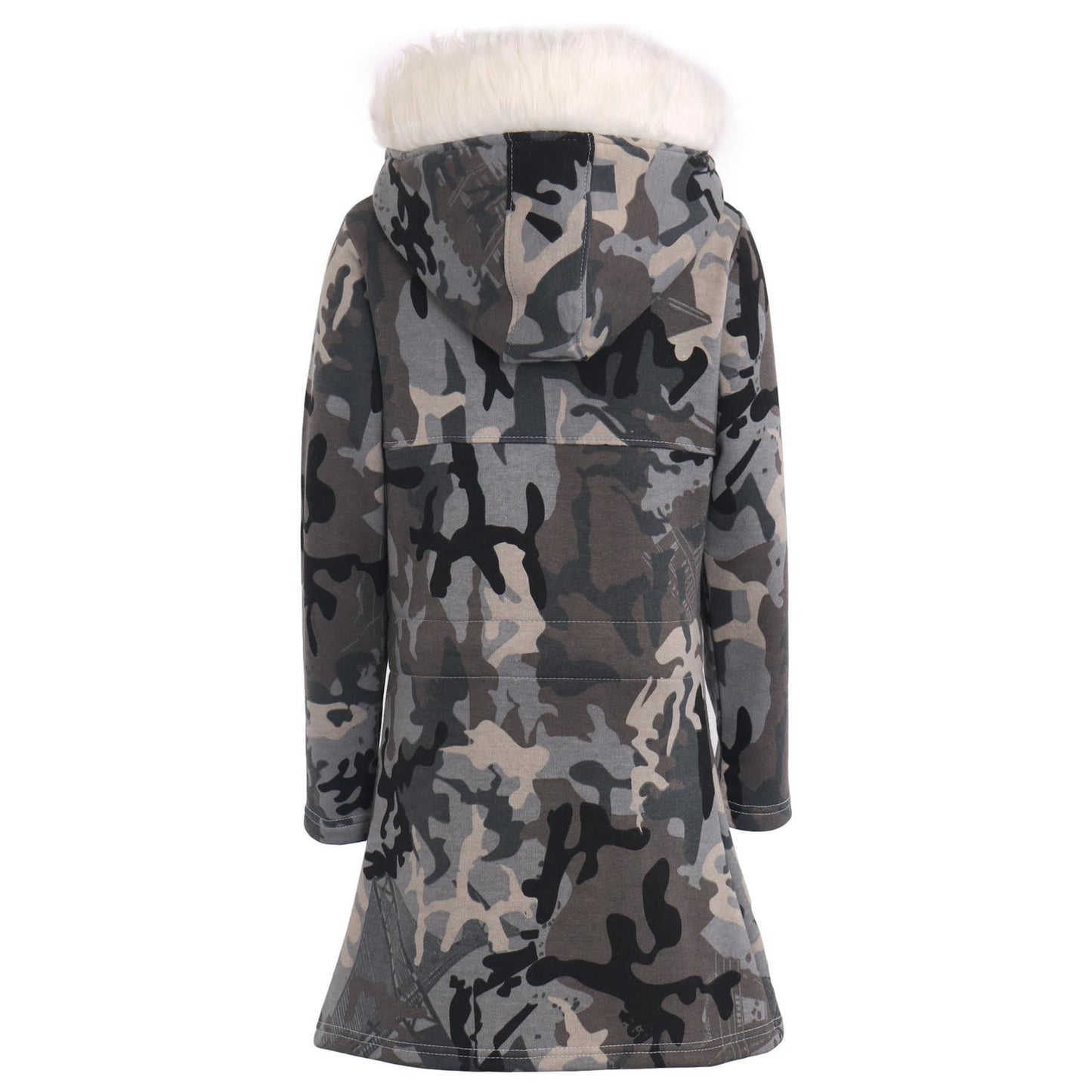 Kids Girls Hooded Camo Parka Jacket Faux Fur Coat New Fashion Age 5-13 Years