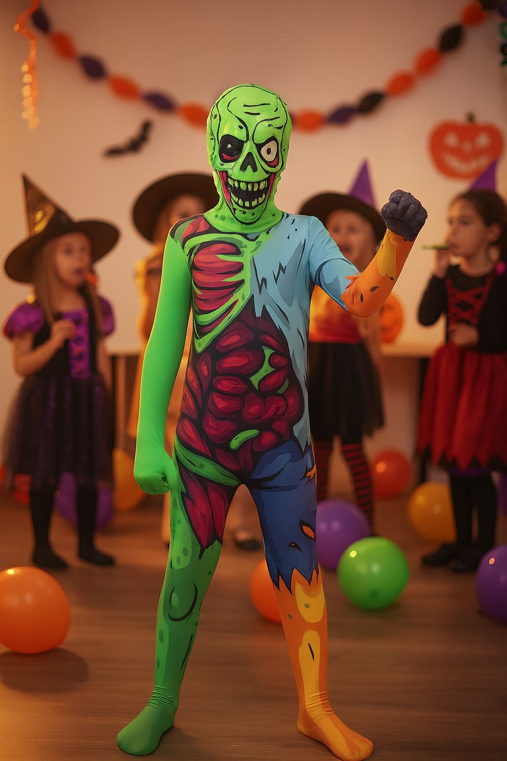 A2Z 4 Kids Boys & Girls Toxic Zombie Halloween Costume Scary Skeleton Bodysuit