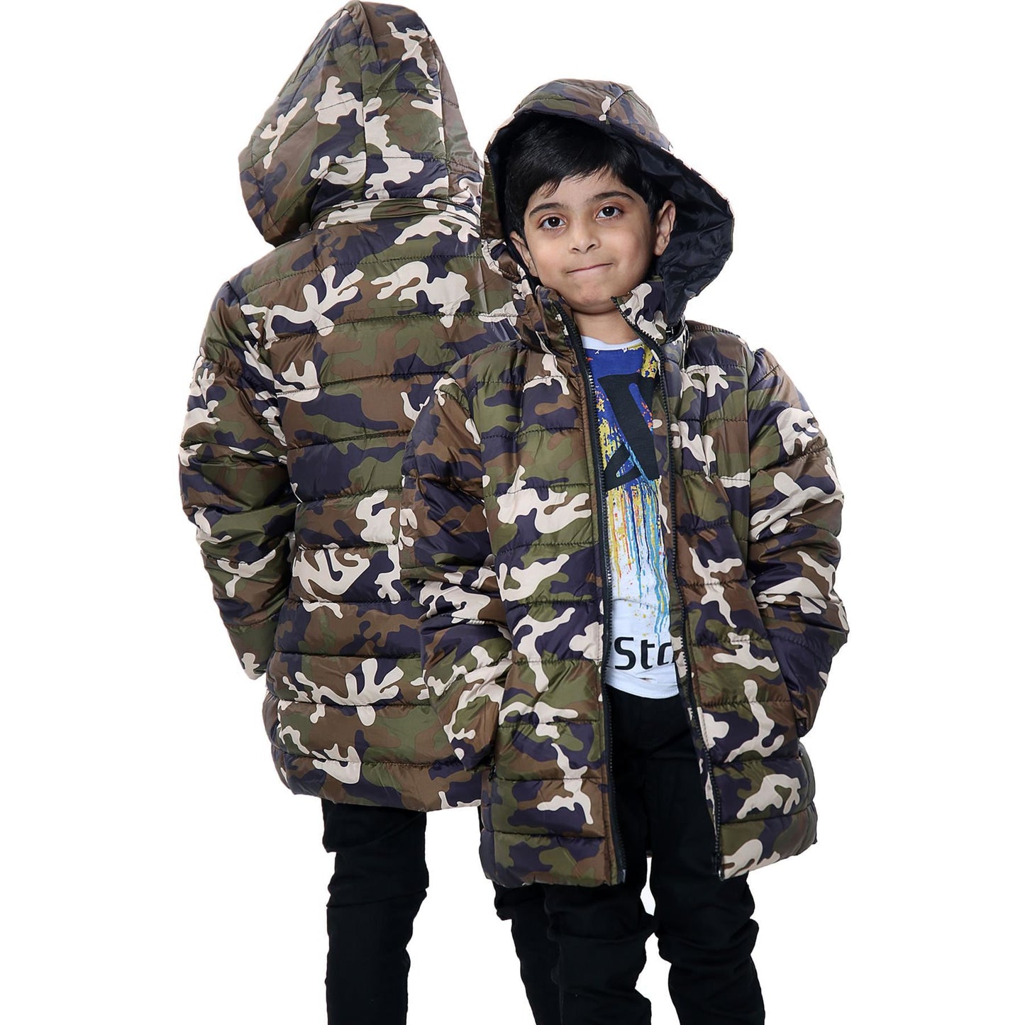 Kids Camo Puffer Coat Hooded Jacket New Detachable Hood Boys Age 3-13 yrs