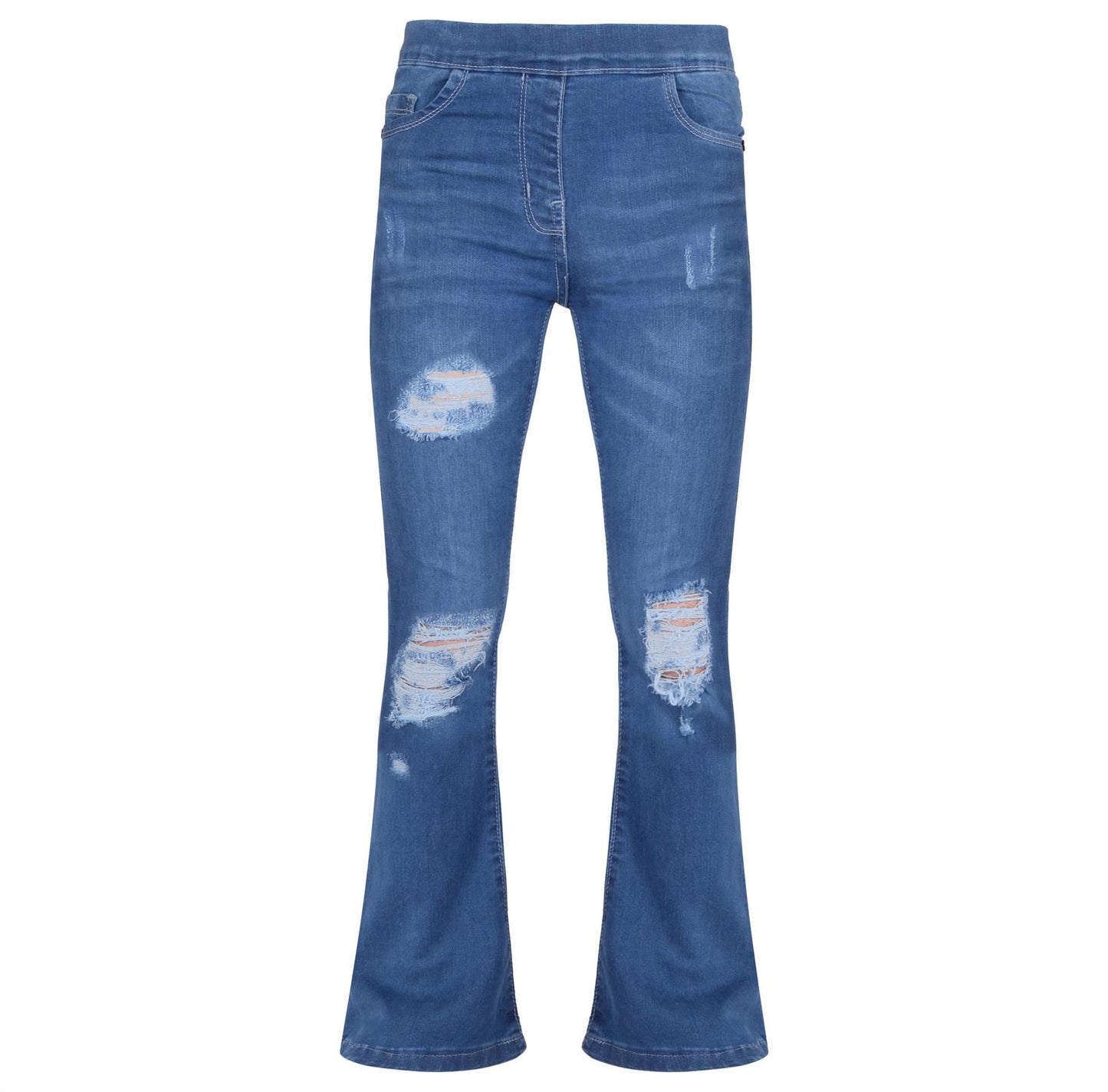 Kids Girls Denim Jeans Comfort Stretchy Flared Bell Bottom Ripped Fashion Pants