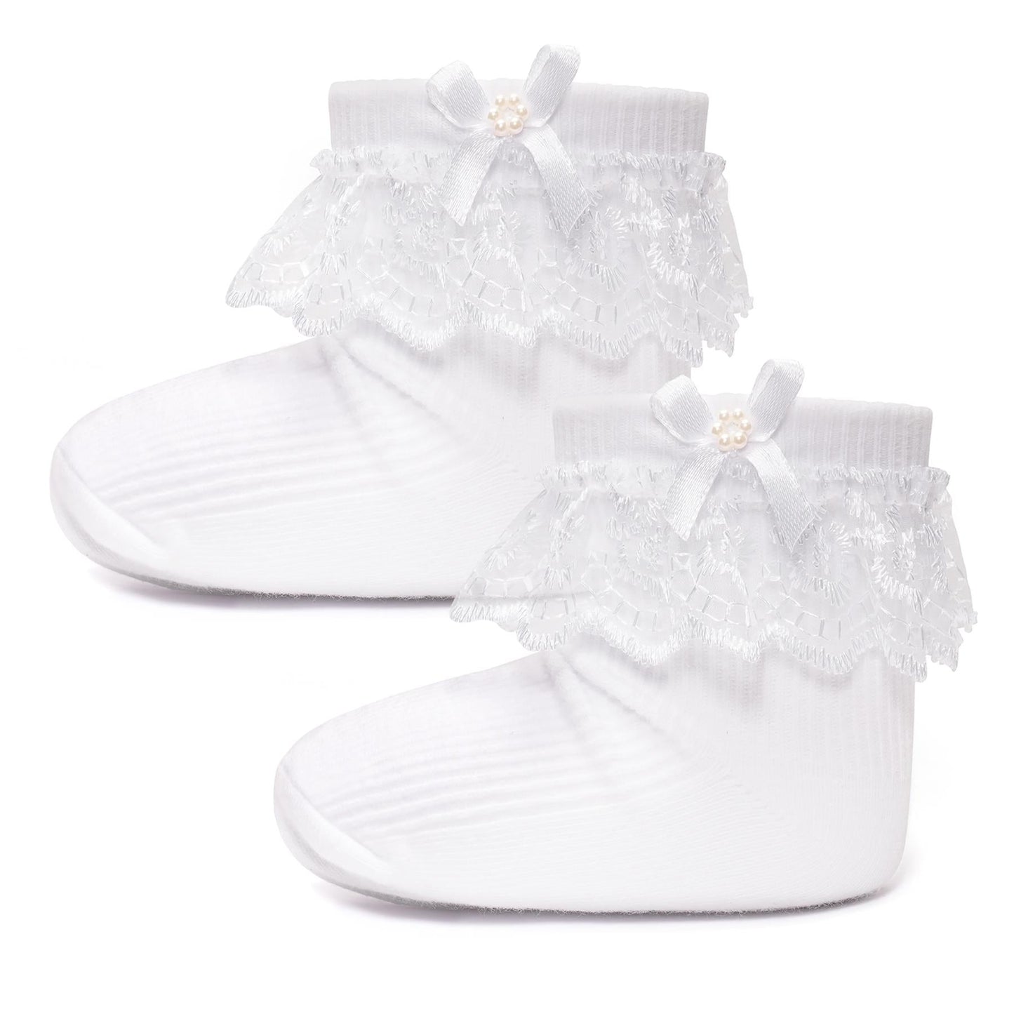 A2Z 4 Kids 2 Pack Baby Girls Infant Toddler Lace Frilly Bow Socks Newborn Socks