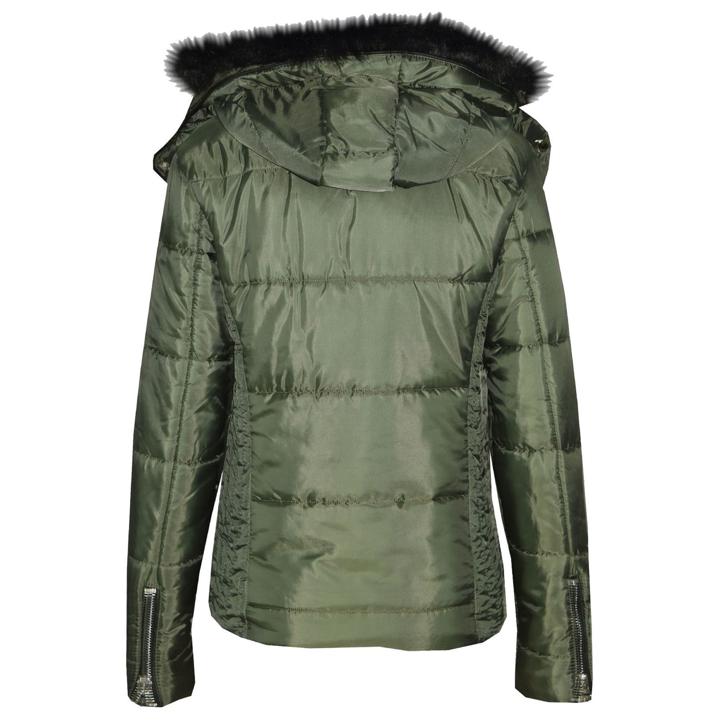 Girls Puffer Jacket Quilted Winter Coat Faux Fur Hood Warm Padded Zipped Coat