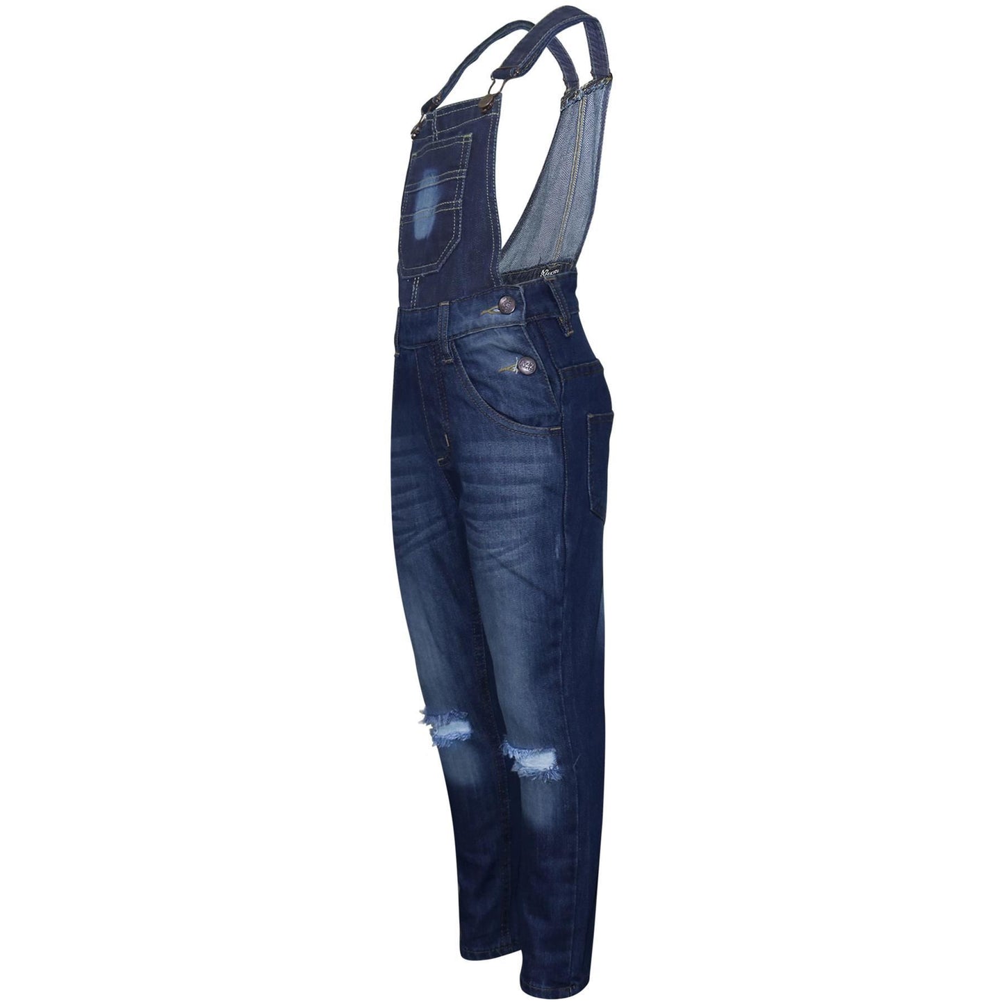 Kids Girls Denim Dungaree Knee Ripped Jeans Overall All In One Jumpsuit
