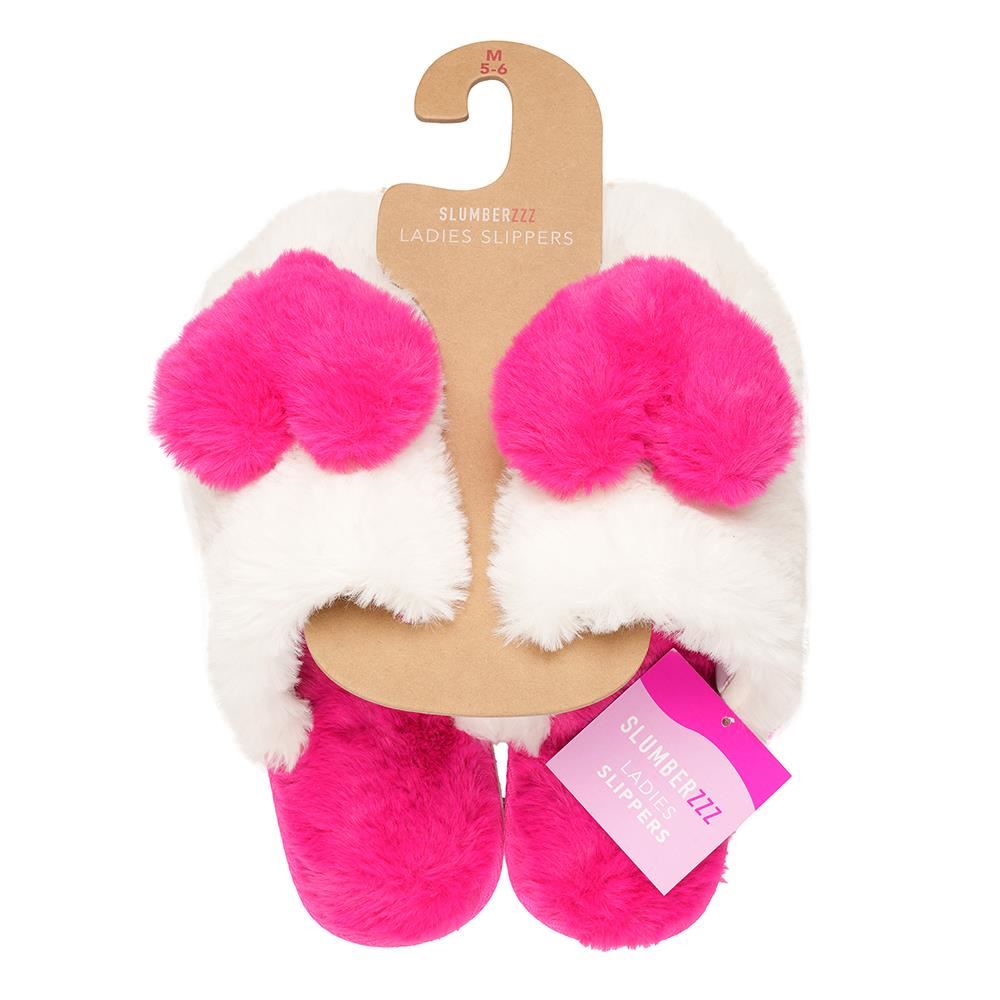 A2Z Ladies 3D Heart Mule Slippers Soft Plush Faux Fur Indoor Slip On House Shoes