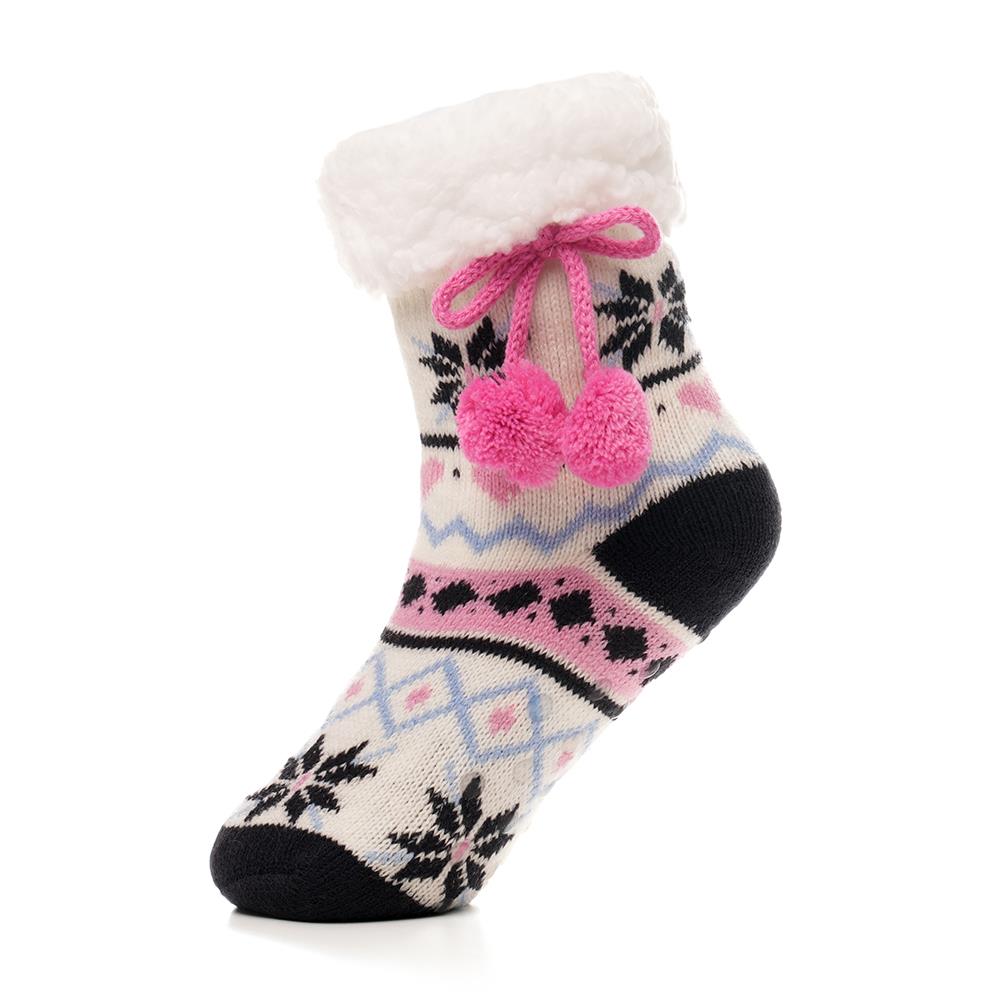 Kids Girls Fluffy Sherpa Fleece Lining Christmas Socks with Non Slip Gripper