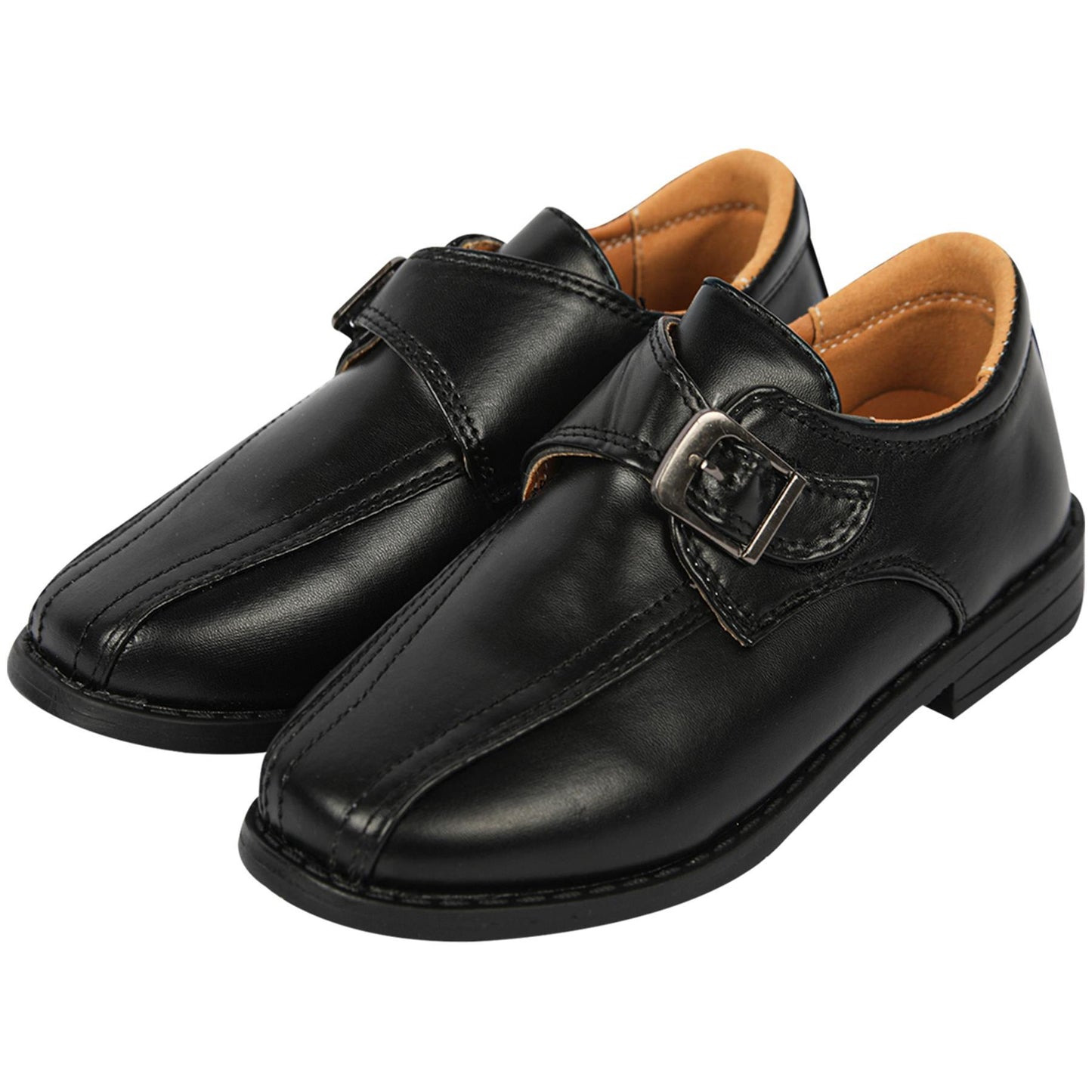 Kids Boys Teens Black School Shoes PU Leather Touch Fasten Strap Size 10 to 5