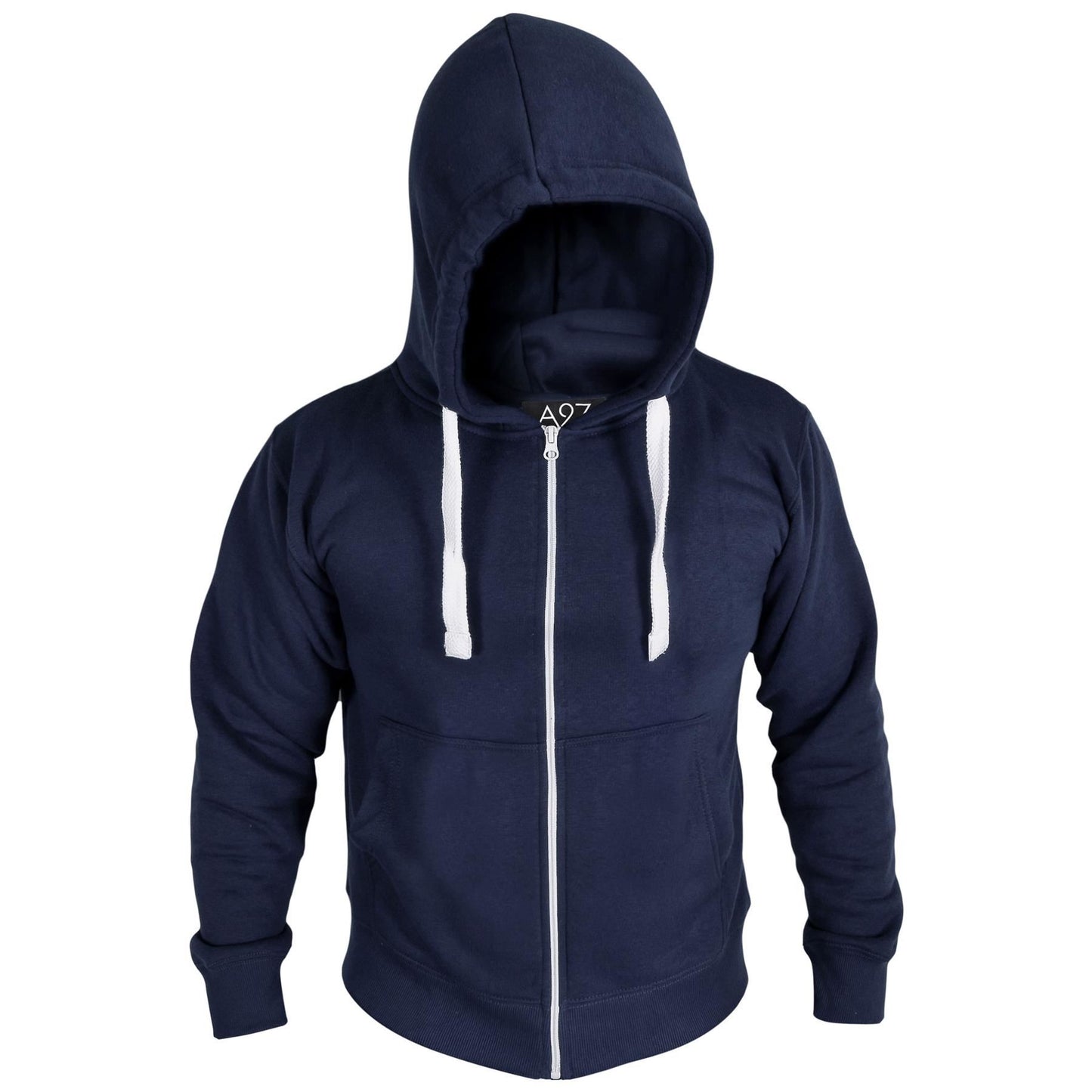 Mens Fleece Plain Zipper Hooded Long Sleeve Sweatshirt For Adults S-4XL