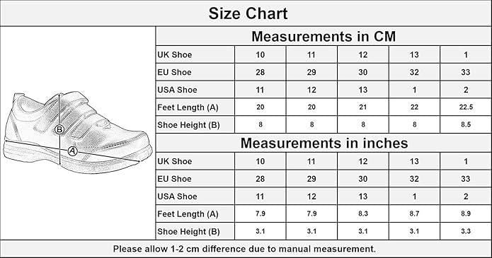 Kids Boys Teens School Shoes Black PU Leather Velcro Strap Trainers Size 10 to 7
