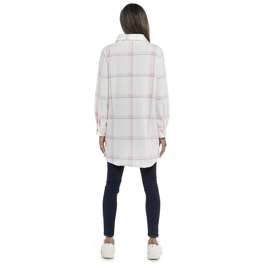 Ladies Fleece Check Shacket Oversized Shirt Jacket with Pockets Warm Winter Coat