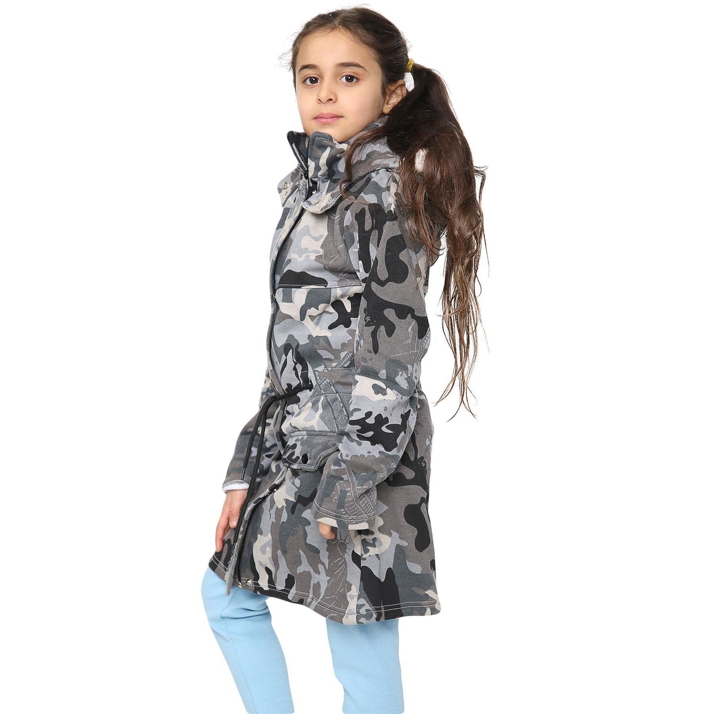 Kids Girls Hooded Camo Parka Jacket Faux Fur Coat New Fashion Age 5-13 Years