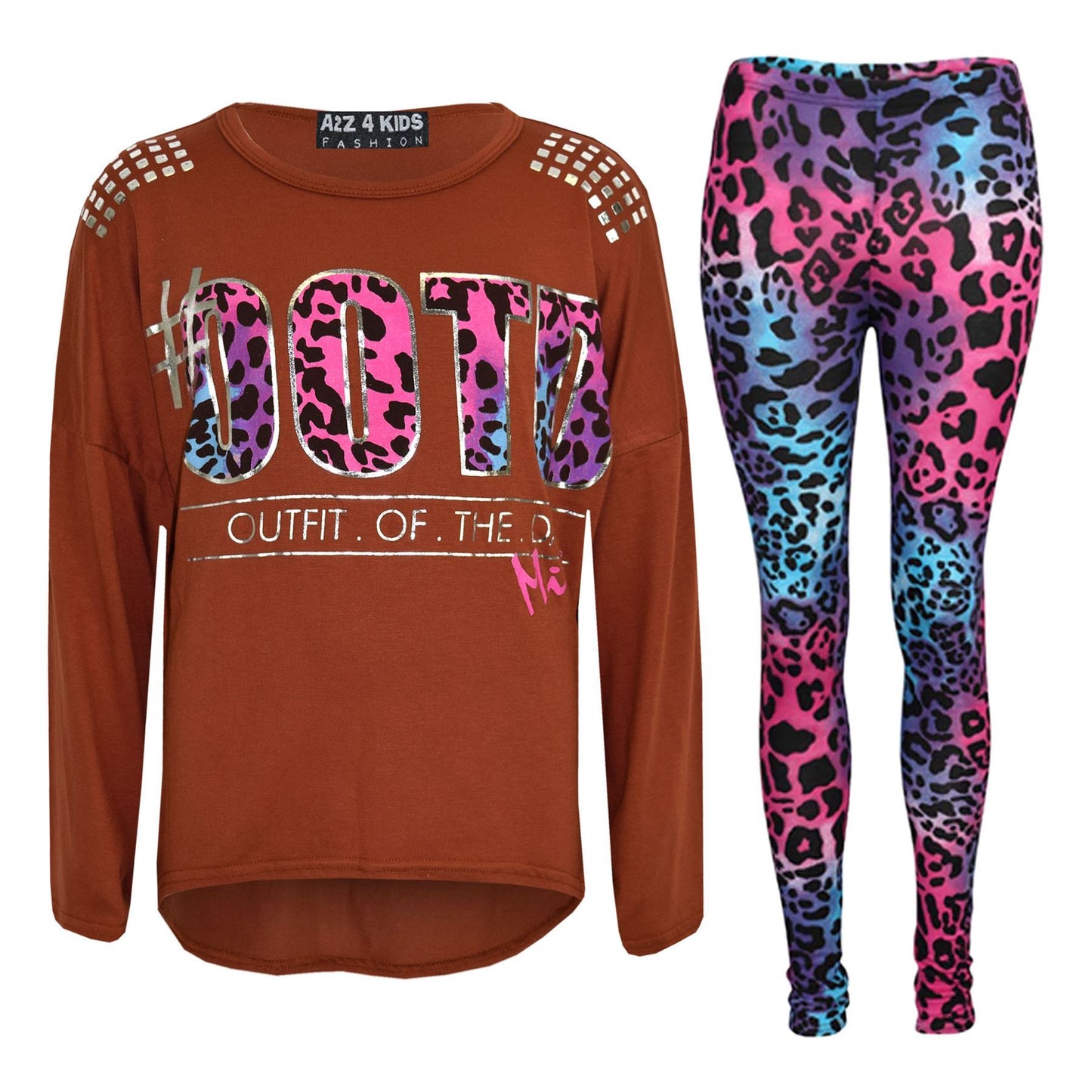 Kids Girls #OOTD Print Long Sleeves Top & Matching Fashion Legging Set 7-13 Year