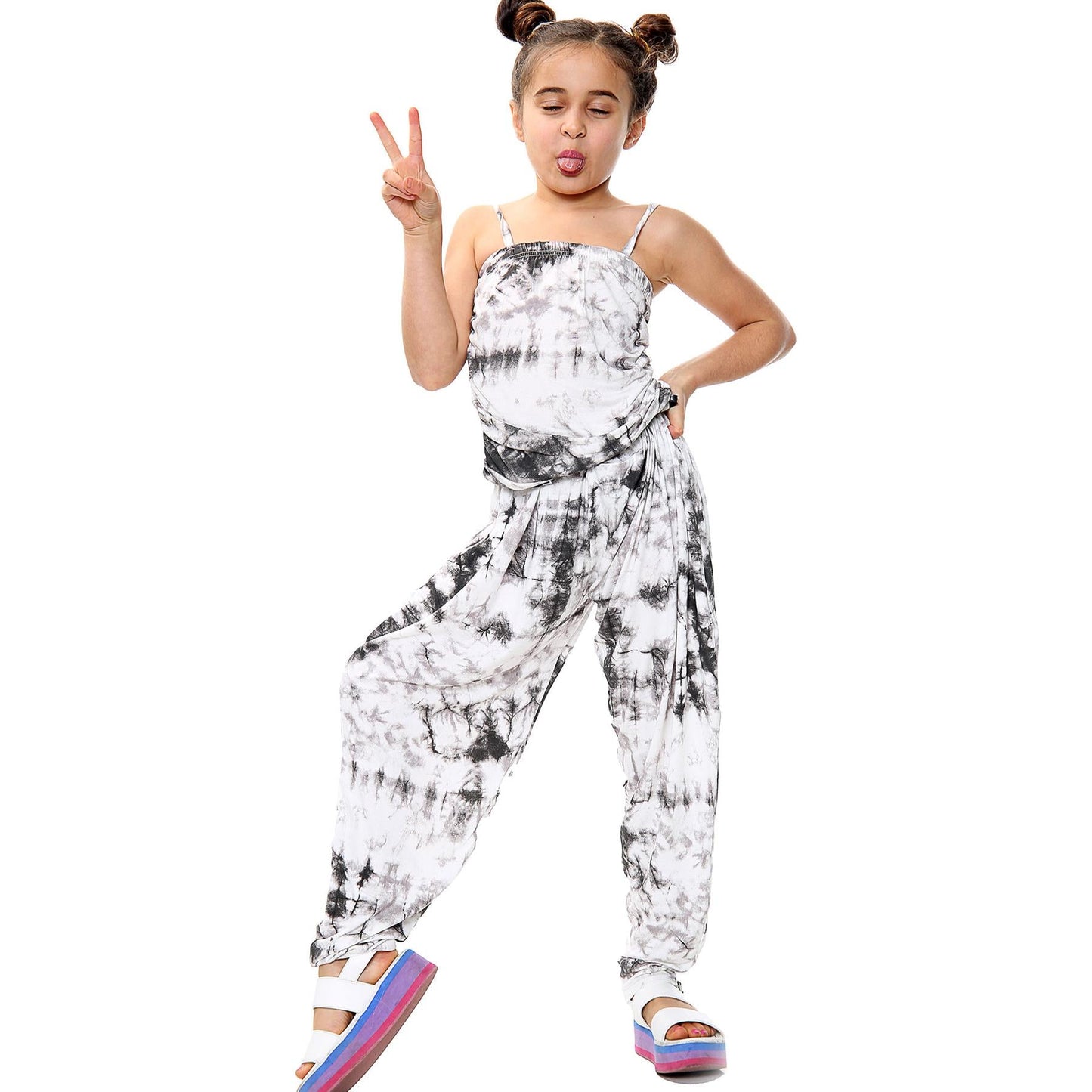 Kids Girls Jumpsuit Tie Dye Print Trendy Fahsion Playsuit All In One Jumpsuits