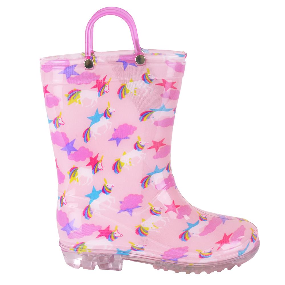 Kids Girls Rain Boot Anti-Skid Waterproof Rubber Wellies Carry Handles Snow Boot