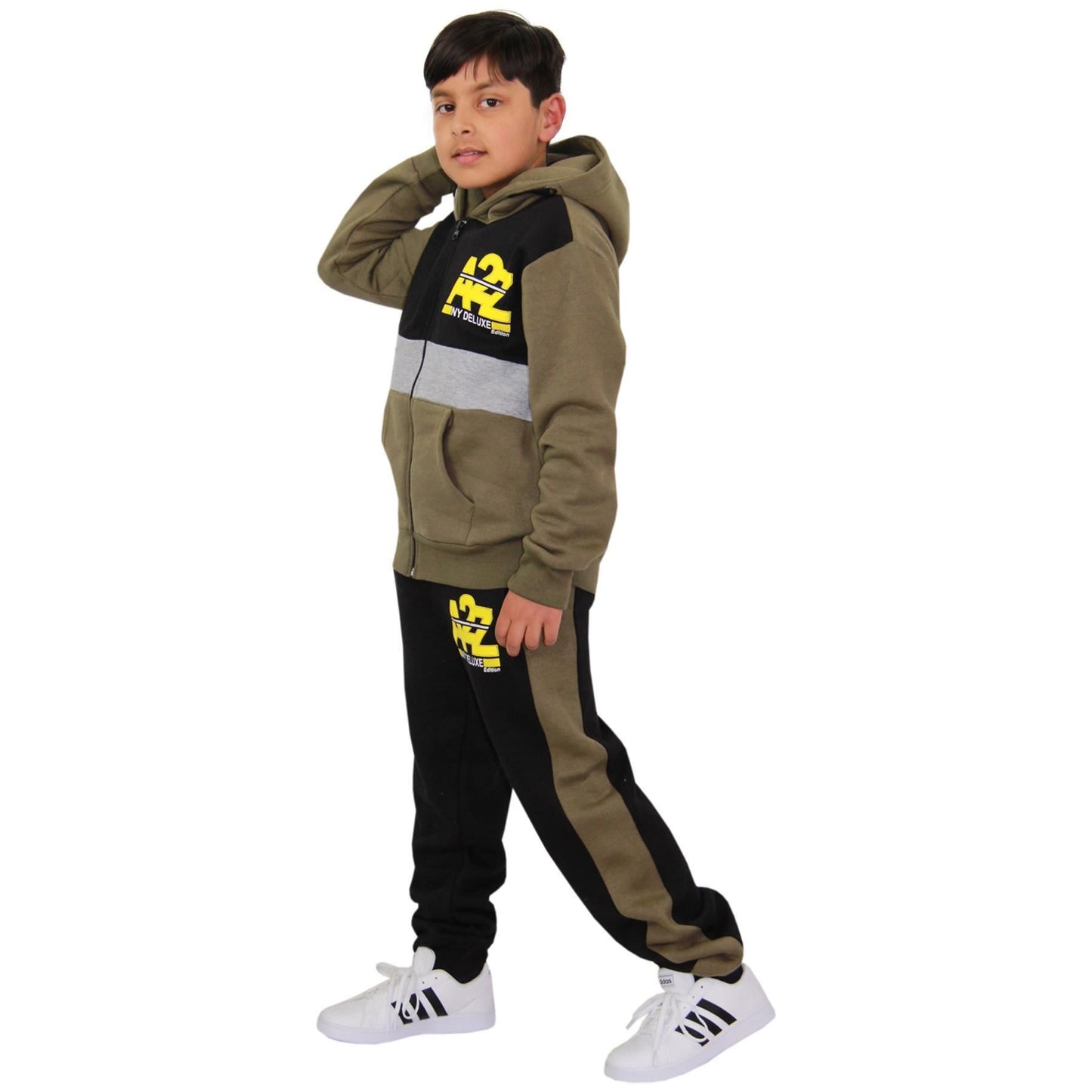 Kids Boys Girls Contrast Panel Tracksuit A2Z NY Deluxe Print Hoodie With Joggers