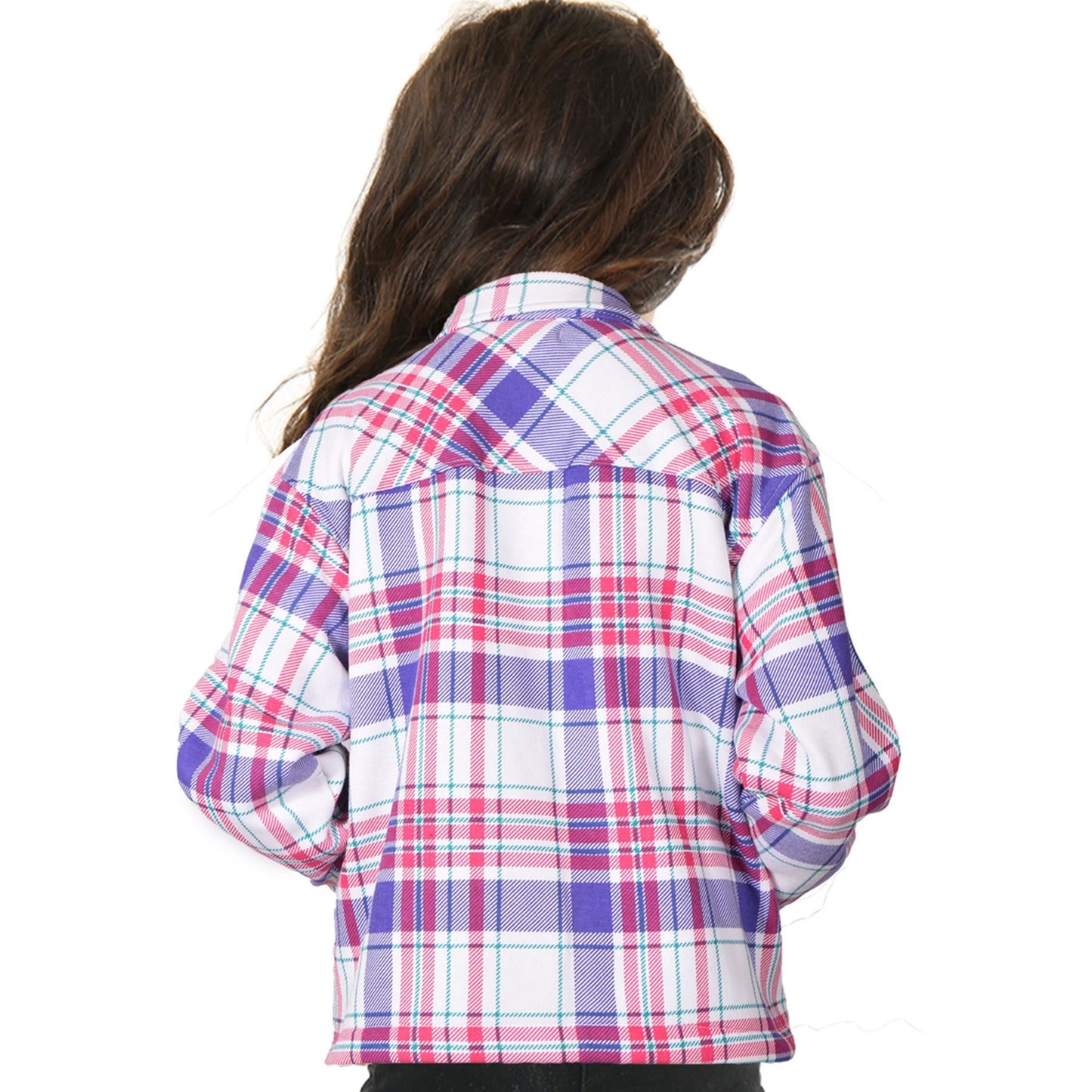 Kids Girls Checks Print Jackets Longline Fleece Collared Fashion Coat 5-13 Years