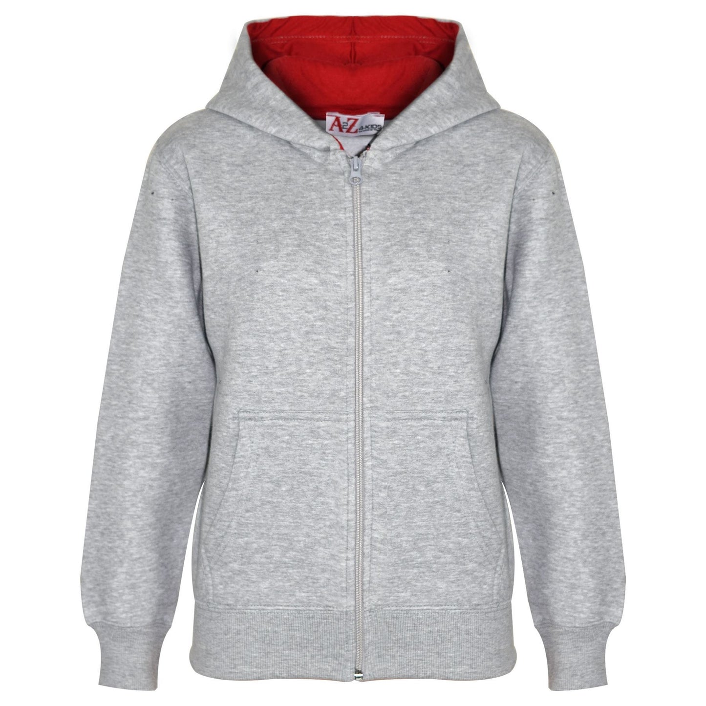 A2Z 4 Kids Plain Tracksuit Grey And Red Contrast Fleece Hoodie with Joggers Jogging Pants Sports Sweatpants Activewear Outfit Set Childrens Girls Boys New Age 5-13 Years