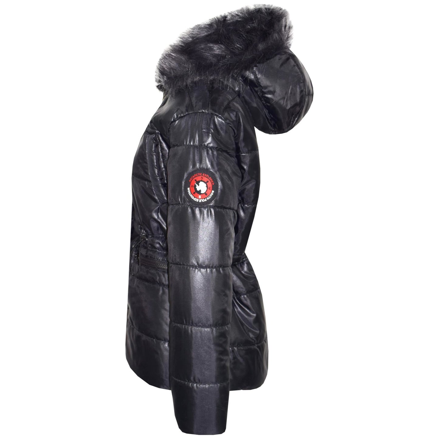 Kids Girls Jackets Puffer Hooded Detachable Faux Fur Wet Look Padded Long Coats