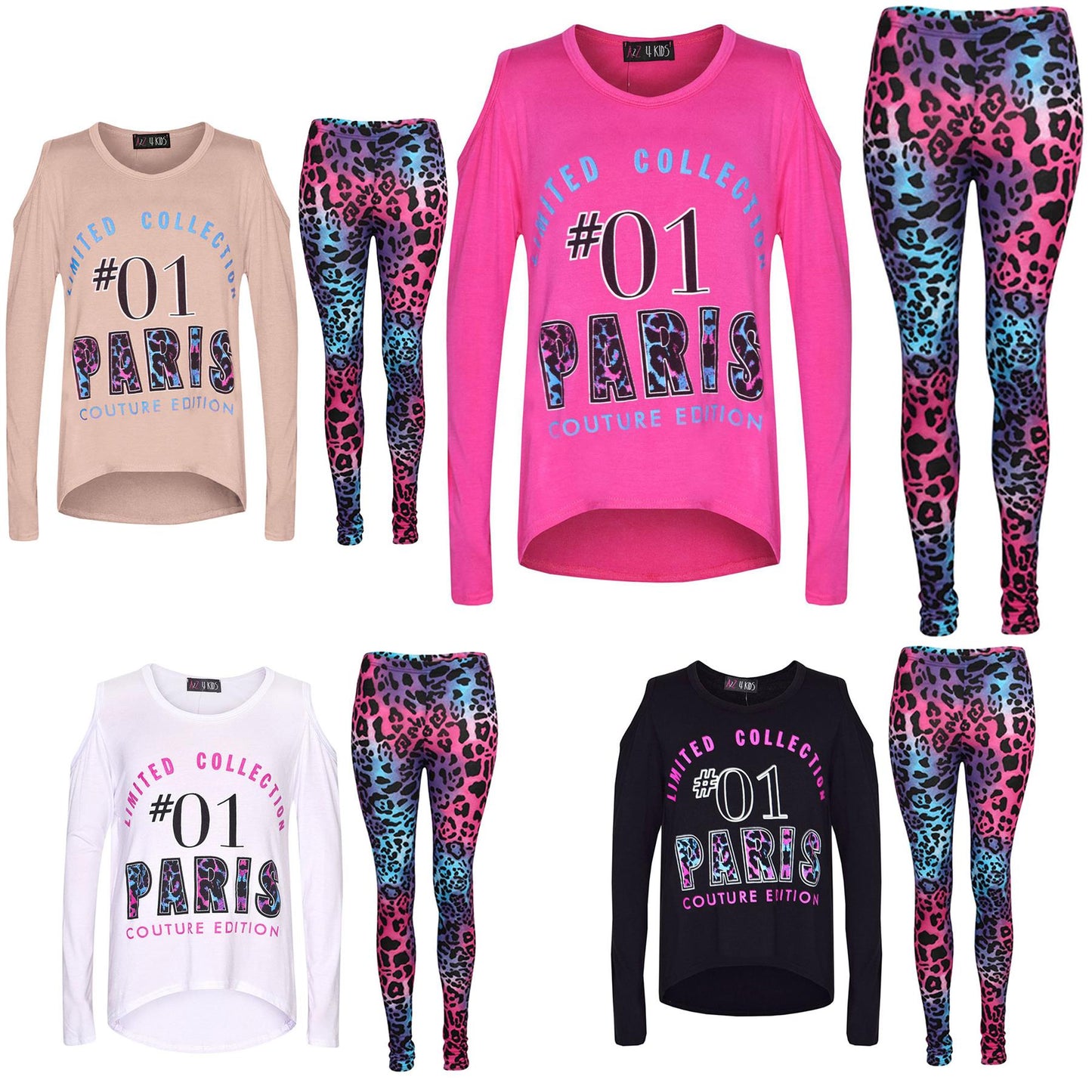 Girls Top Kids #01 Paris Print Trendy Top & Multi Leoaprd Legging Set 7-13 Years