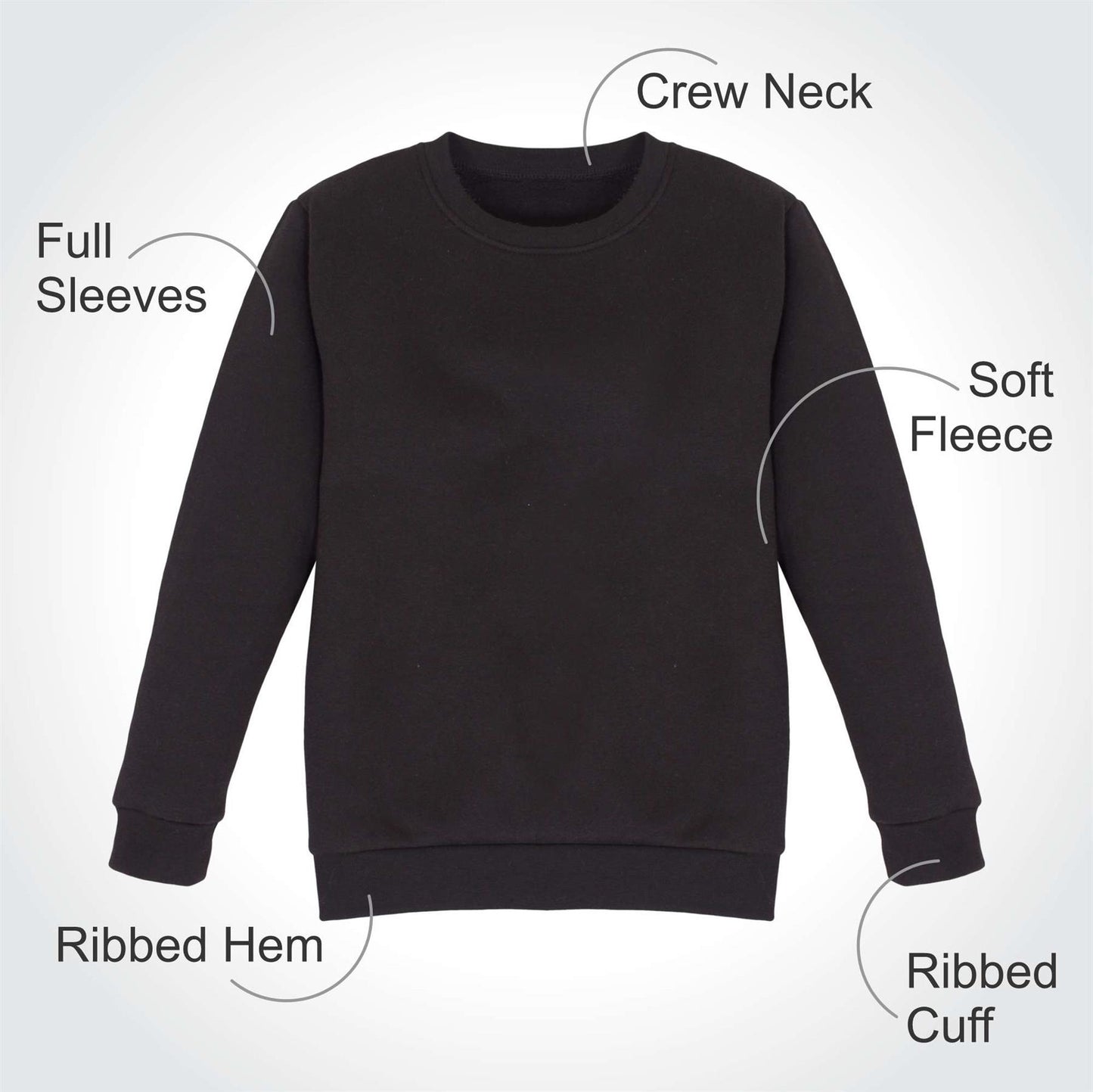 Kids Girls Boys Sweatshirt Plain Crew Round Neck Uniform Age 2-13 Years