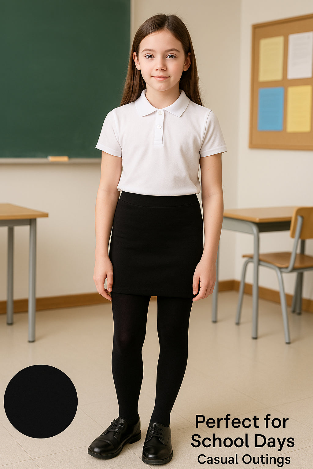 Kids Girls Black Mini School Skirt Stretch Waist Uniform Thigh Length Skirt