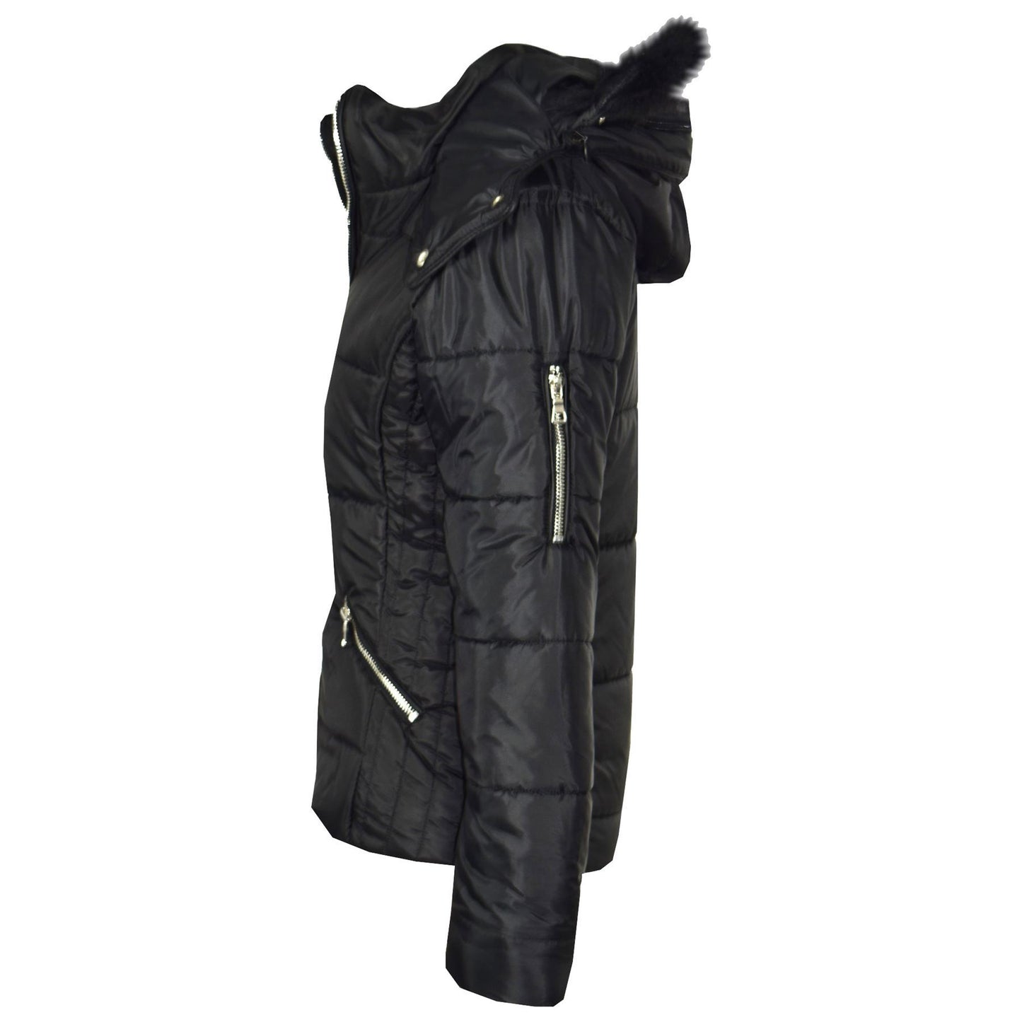 Girls Puffer Jacket Quilted Winter Coat Faux Fur Hood Warm Padded Zipped Coat