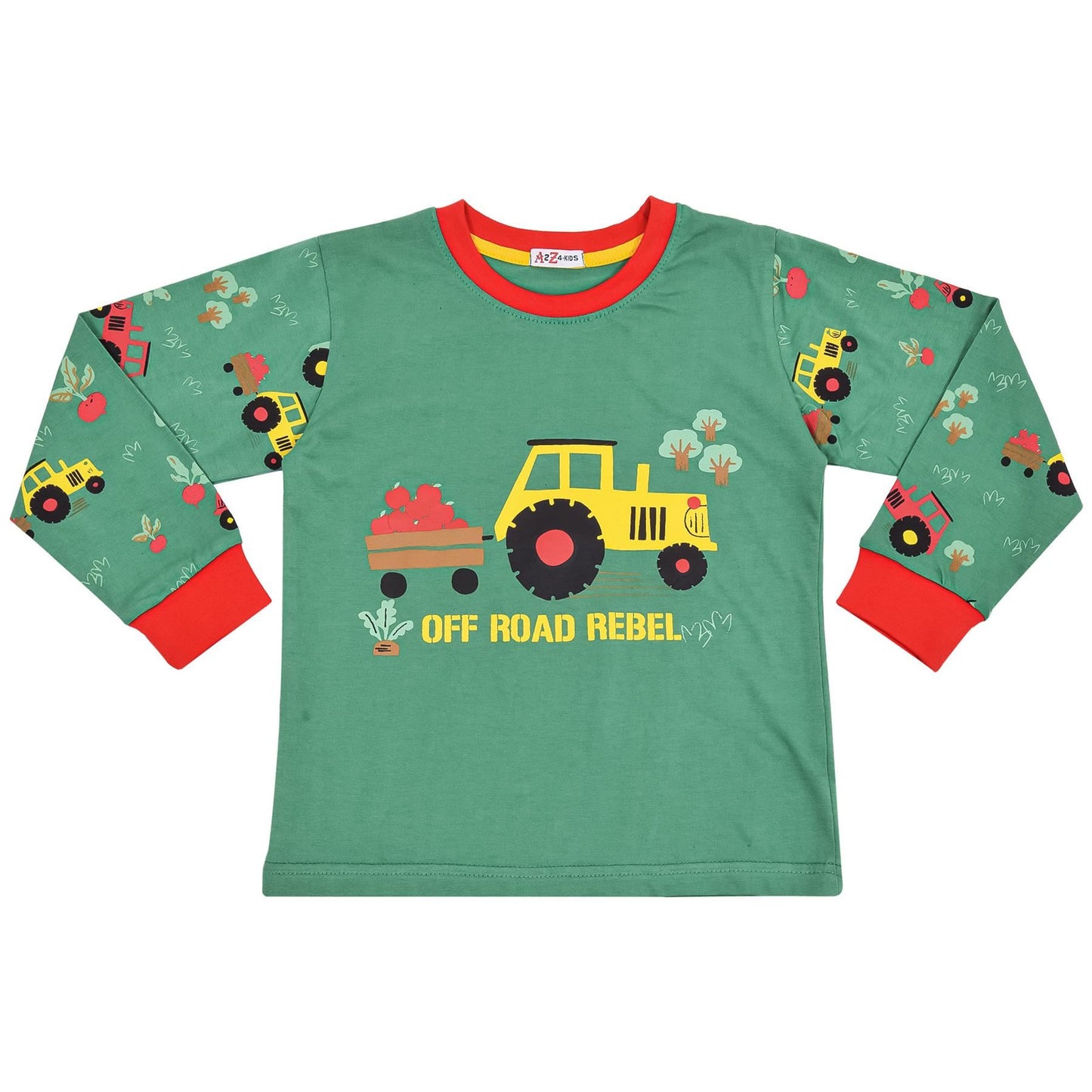 A2Z 4 Kids Tractor Pyjama Set Contrast Colour PJS Matching Top Bottom Green Pyjamas Comfy Loungewear Dress Up Outfit Gifts for Girls & Boys Age 2-13 Years