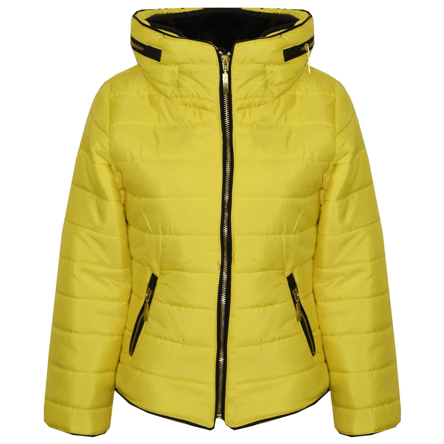 Girls Jacket Kids Padded Mustard Puffer Buble Fur Collar Quilted Warm Thick Coat