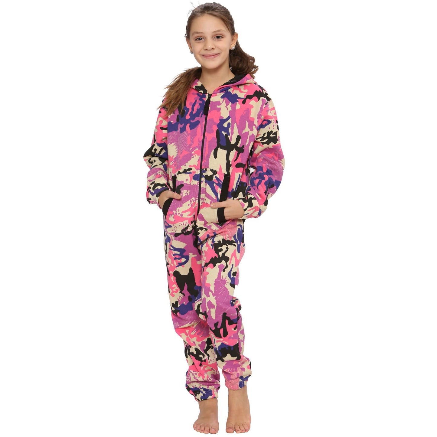A2Z Onesie One Piece Kids Camo Baby Pink Pyjamas Sleepsuit Costume Girls & Boys