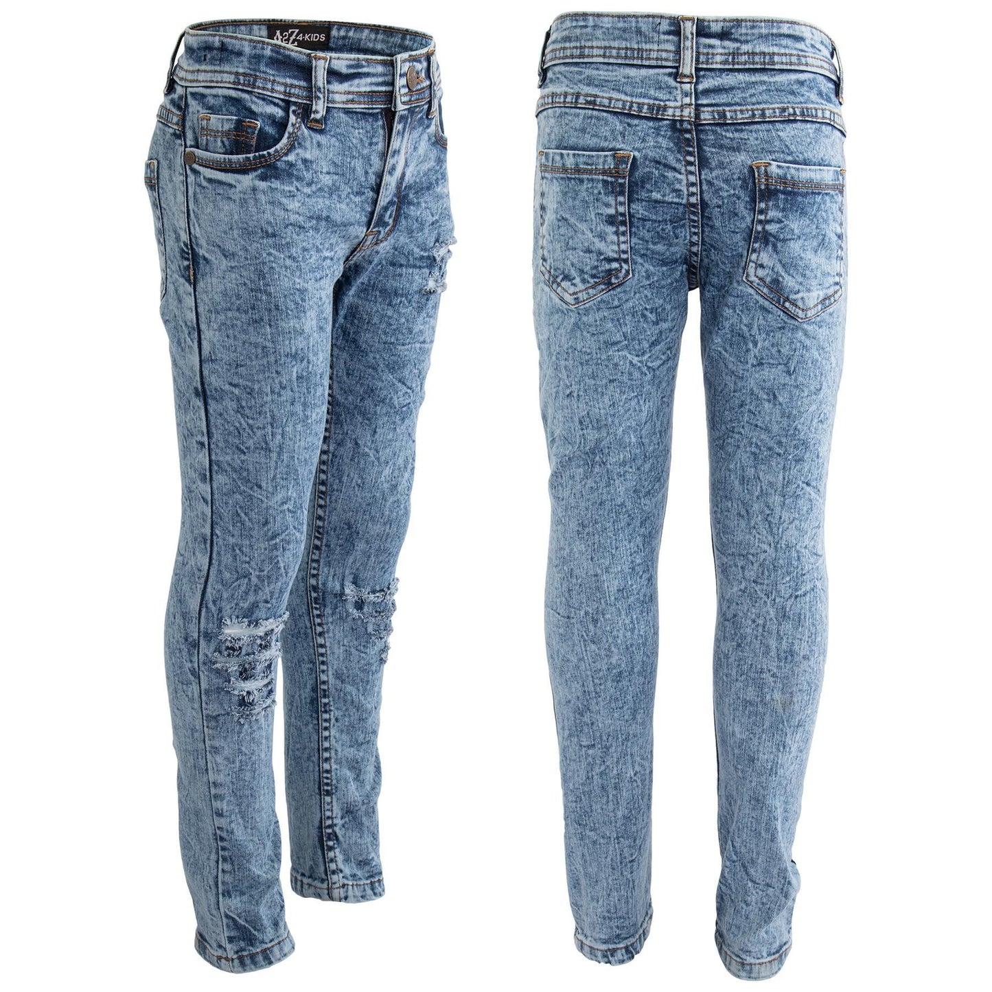 Kids Girls Stretchy Jeans Dark Blue Denim Ripped Tie Dye Print Skinny Jeggings
