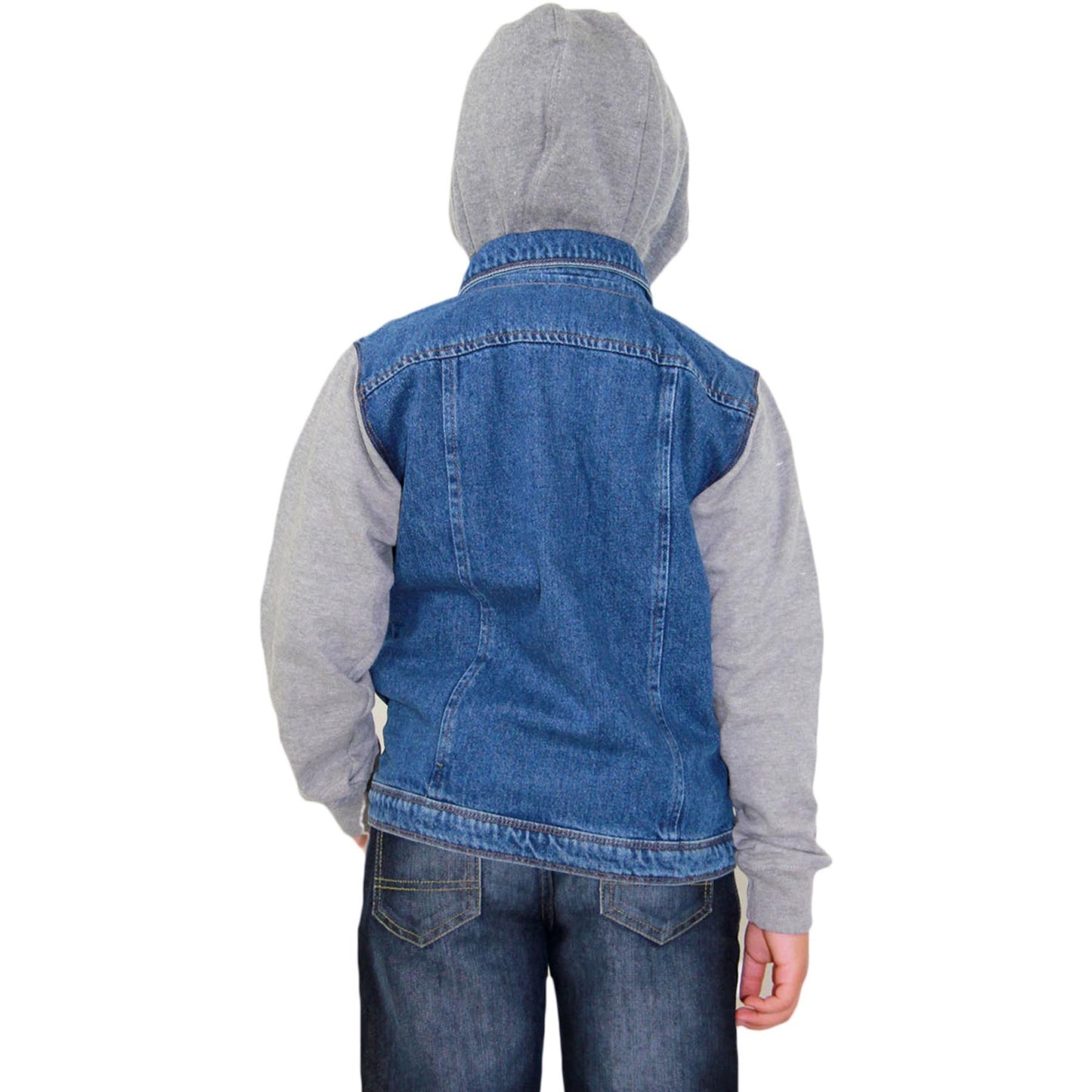 Kids Boys Denim Jacket Fleece Long Sleeves Hooded Stylish Jeans Coat For 2-13 Yr