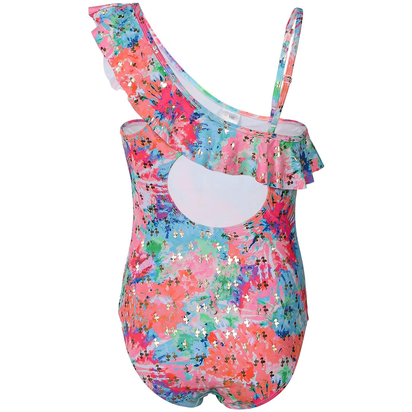 Kids Girls Swimsuit Ruffle Trim Long Sleeve Heart Pattern Swimming Costume 2-14